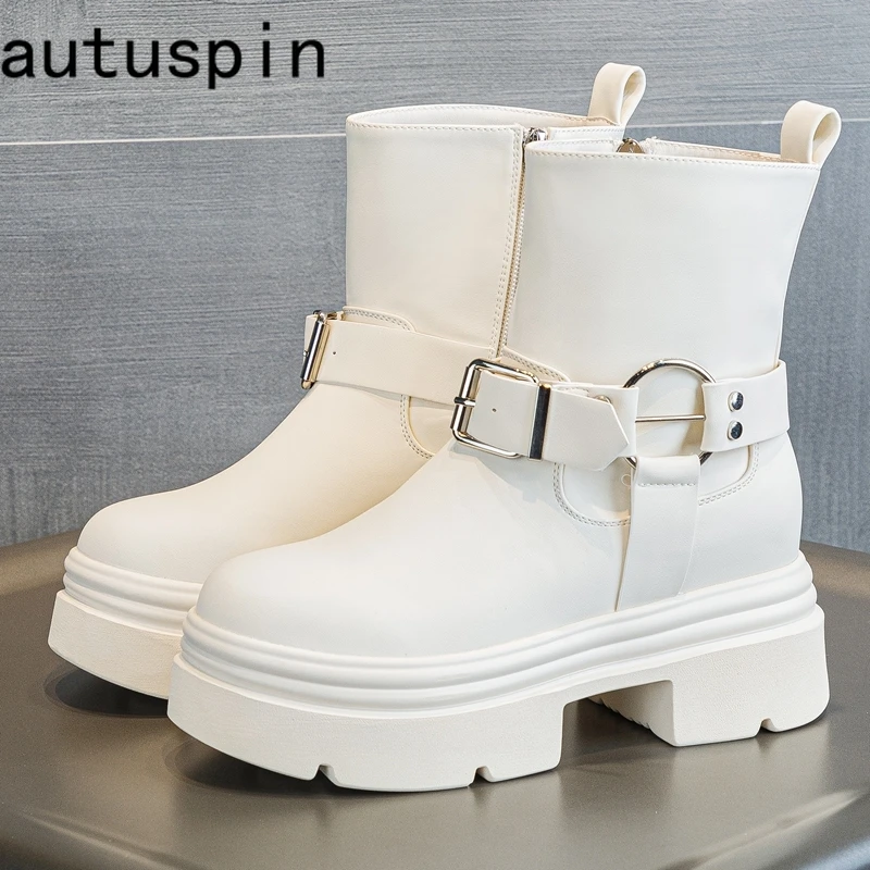 AUTUSPIN Winter Thick Sole Short Boots for Women British Style Round Toe Belt Buckle Boot Ladies Fashion Leather Shoes Popular
AUTUSPIN Winter Thick Sole Short Boots for Women British Style Round Toe Belt Buckle Boot Ladies Fashion Leather Shoes Popular