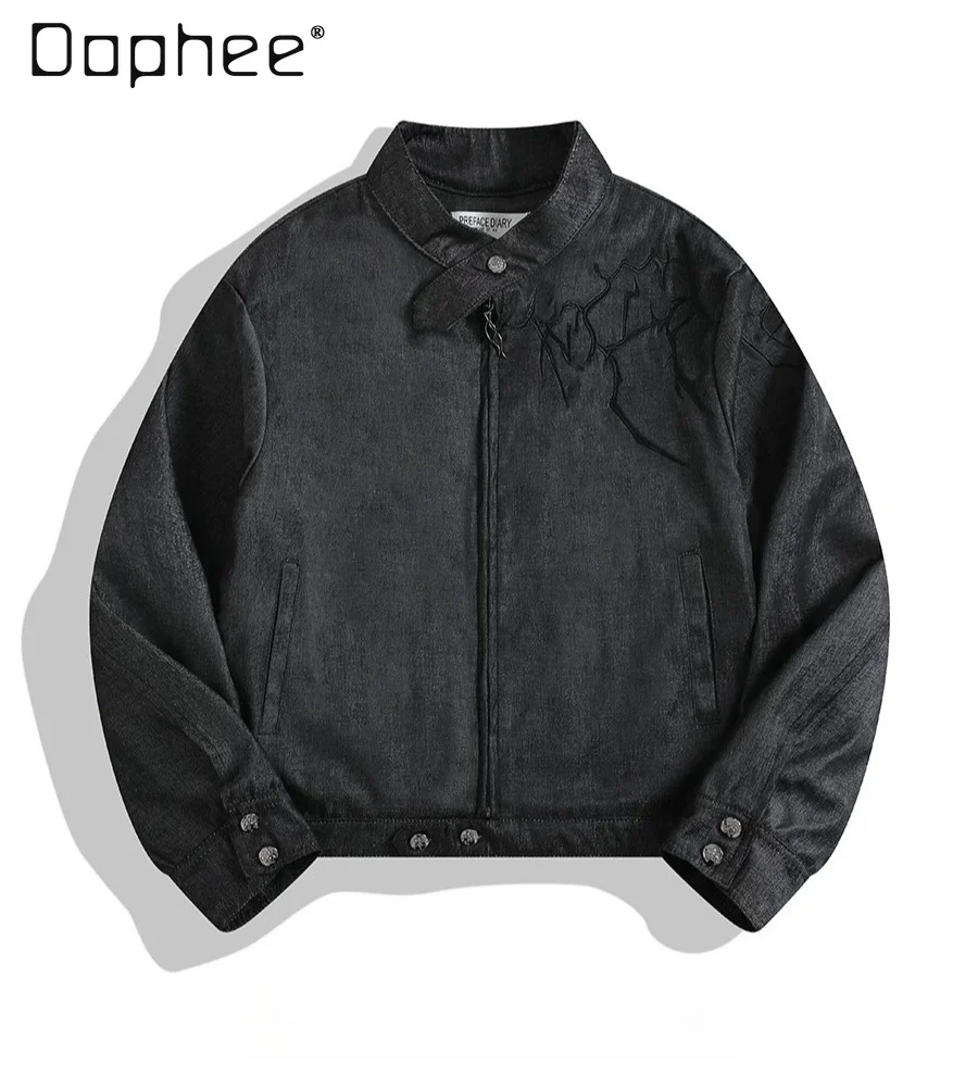 Men's Spring Autumn New Thorn Embroidery Fashion Jacket Black White Biker Style Loose Casual High End Street Outerwear
Men's Spring Autumn New Thorn Embroidery Fashion Jacket Black White Biker Style Loose Casual High End Street Outerwear