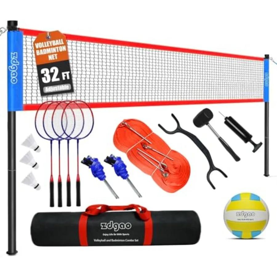 Backyard volleyball and badminton combo set: 20FT/32FT adjustable-height net with anti-sag system polyester net black poles dur
Backyard volleyball and badminton combo set: 20FT/32FT adjustable-height net with anti-sag system polyester net black poles dur