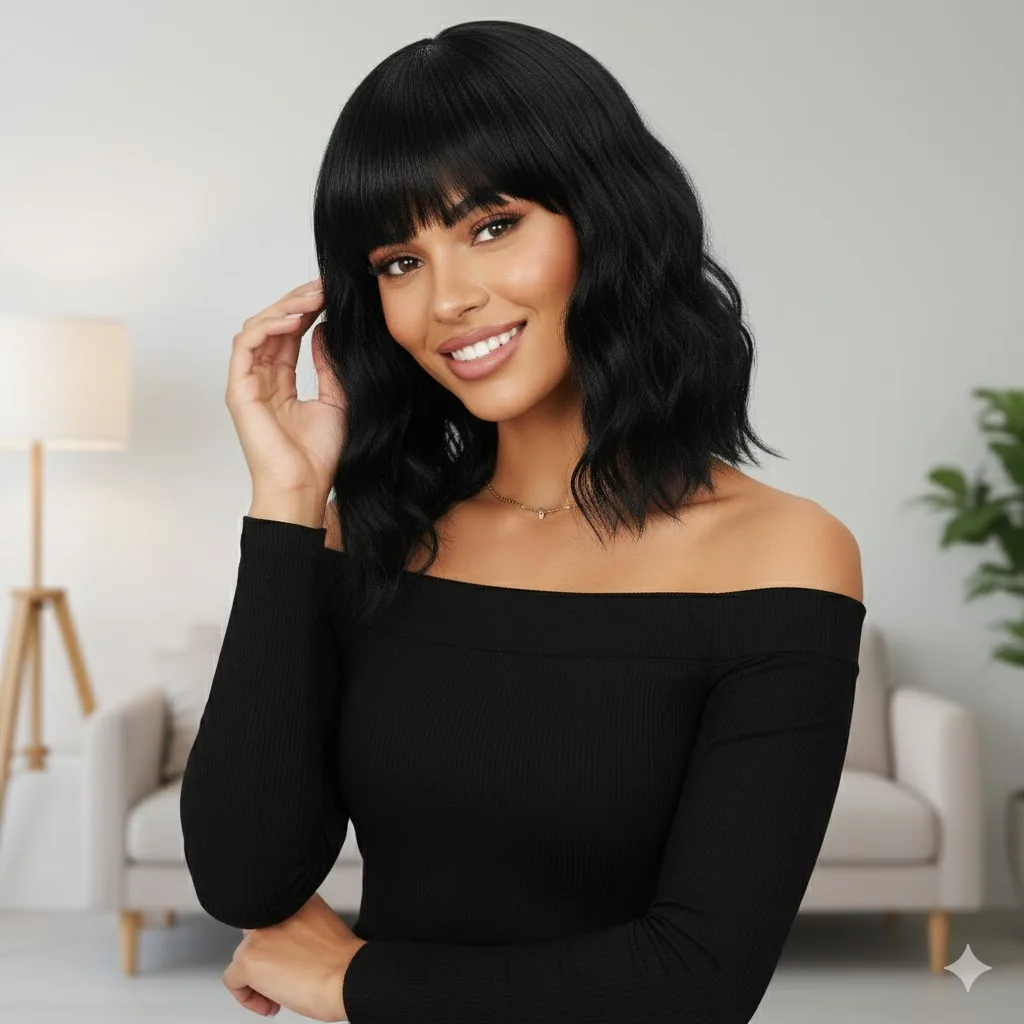 Короткий волнистый парик с челкой для женщин, длиной до плеч, в стиле боб, кудрявый, очаровательный, из синтетического материала, с естественной волной, черный, термостойкий.
Короткий волнистый парик с челкой для женщин, длиной до плеч, в стиле боб, кудрявый, очаровательный, из синтетического материала, с естественной волной, черный, термостойкий.