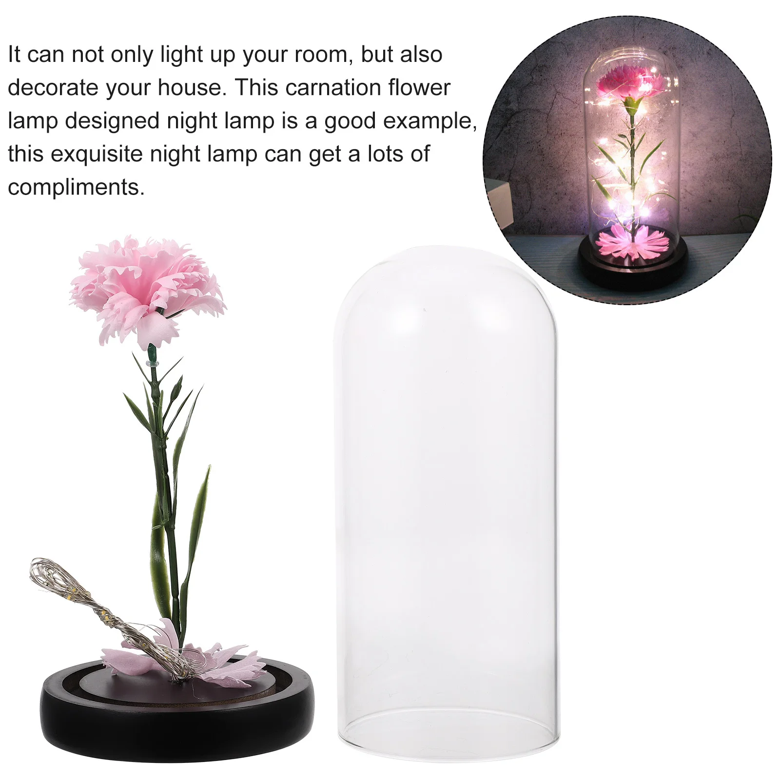 1Pcs Glass Dome Carnation Flower Lamp Decorative LED Light Romantic Night Lamp for Bedroom Living Room Mother's Day Gift 
1Pcs Glass Dome Carnation Flower Lamp Decorative LED Light Romantic Night Lamp for Bedroom Living Room Mother's Day Gift
