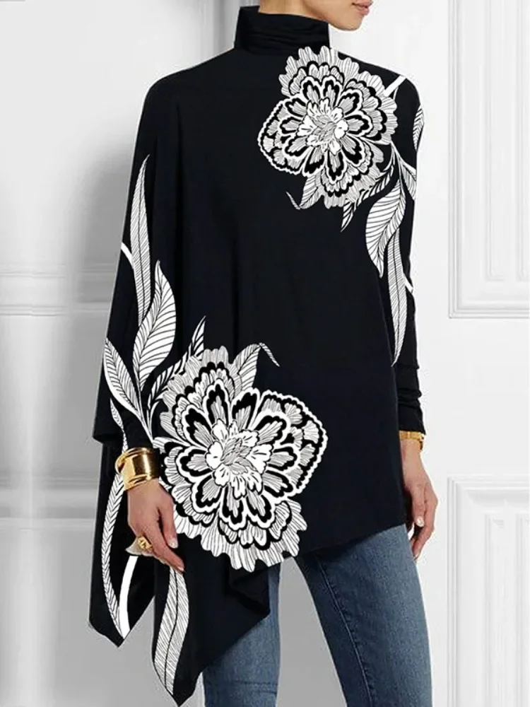 Lemongor Women's Elegant Floral Printed High Neck T-Shirts 2024 New Autumn Batwing Sleeves Loose Asymmetric Urban Casual Tops
Lemongor Women's Elegant Floral Printed High Neck T-Shirts 2024 New Autumn Batwing Sleeves Loose Asymmetric Urban Casual Tops