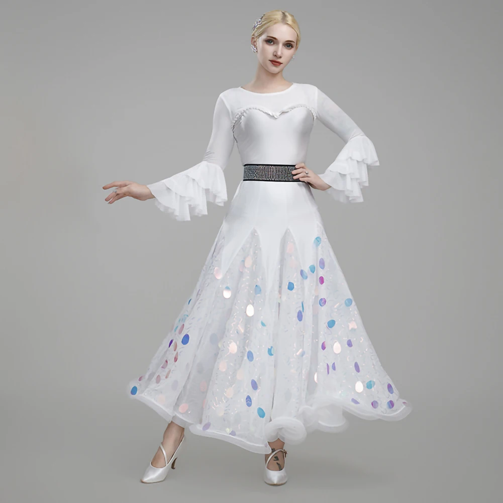 Ballroom Dress Standard White Ballroom Practice Skirt Fishbone Hem Modern Dance Costume Black Sequins Dancewear High-end Waltz
Ballroom Dress Standard White Ballroom Practice Skirt Fishbone Hem Modern Dance Costume Black Sequins Dancewear High-end Waltz