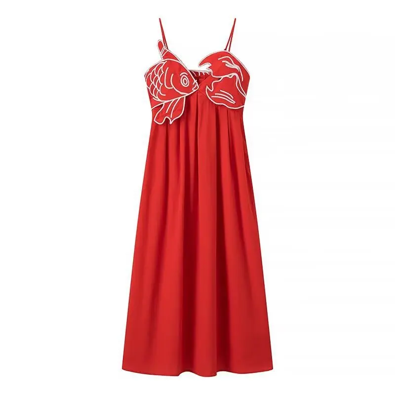 Summer New Women's Fashion European and American Style CamisoleVEmbroidered High Waist Long Dress
Summer New Women's Fashion European and American Style CamisoleVEmbroidered High Waist Long Dress