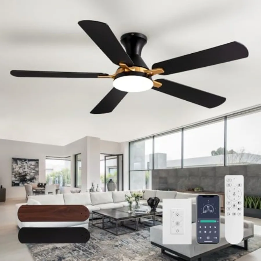 52" Modern Ceiling Fans with Lights and Remote Control/APP 5 Blades Black Low Profile Ceiling Fan LED Dimmable Flush Mount Ceil
52" Modern Ceiling Fans with Lights and Remote Control/APP 5 Blades Black Low Profile Ceiling Fan LED Dimmable Flush Mount Ceil