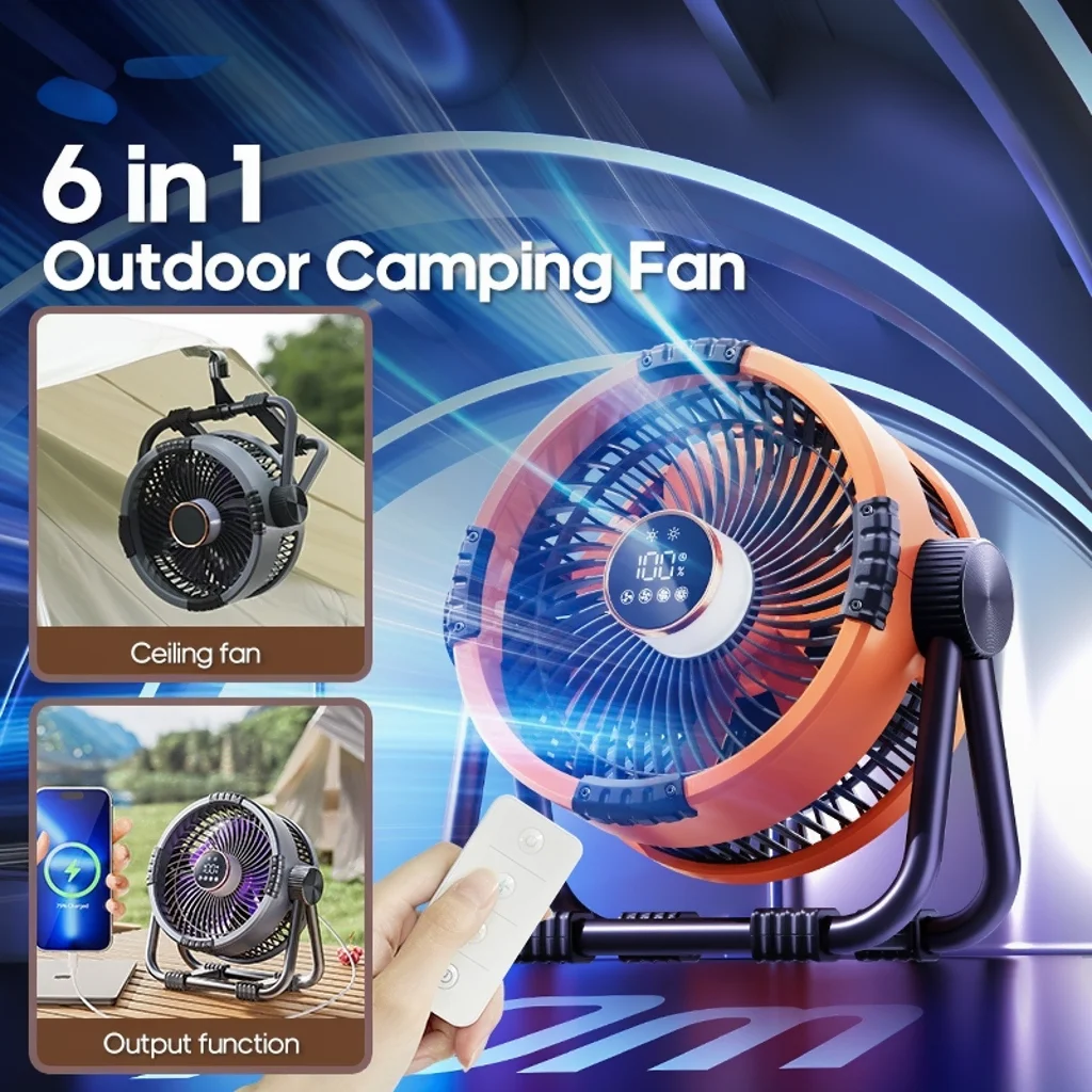6 in 1 Camping Fan 20000mAh Rechargeable Battery Portable Outdoor Fan 4 Speed Air Circulators with Hook and LED Light
6 in 1 Camping Fan 20000mAh Rechargeable Battery Portable Outdoor Fan 4 Speed Air Circulators with Hook and LED Light