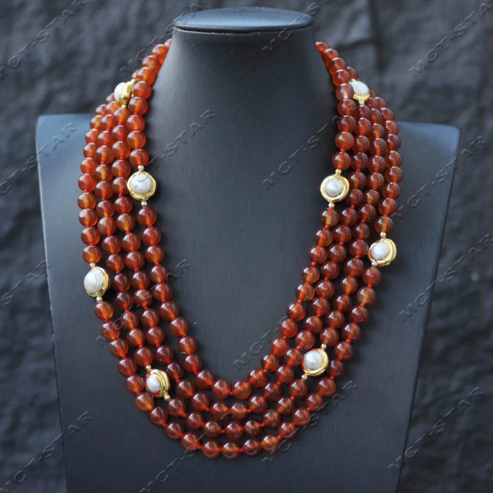 Z14589 4Row 20'' 12mm Natural Red Round Agate Gold plating White Round Pearl Necklace
Z14589 4Row 20'' 12mm Natural Red Round Agate Gold plating White Round Pearl Necklace