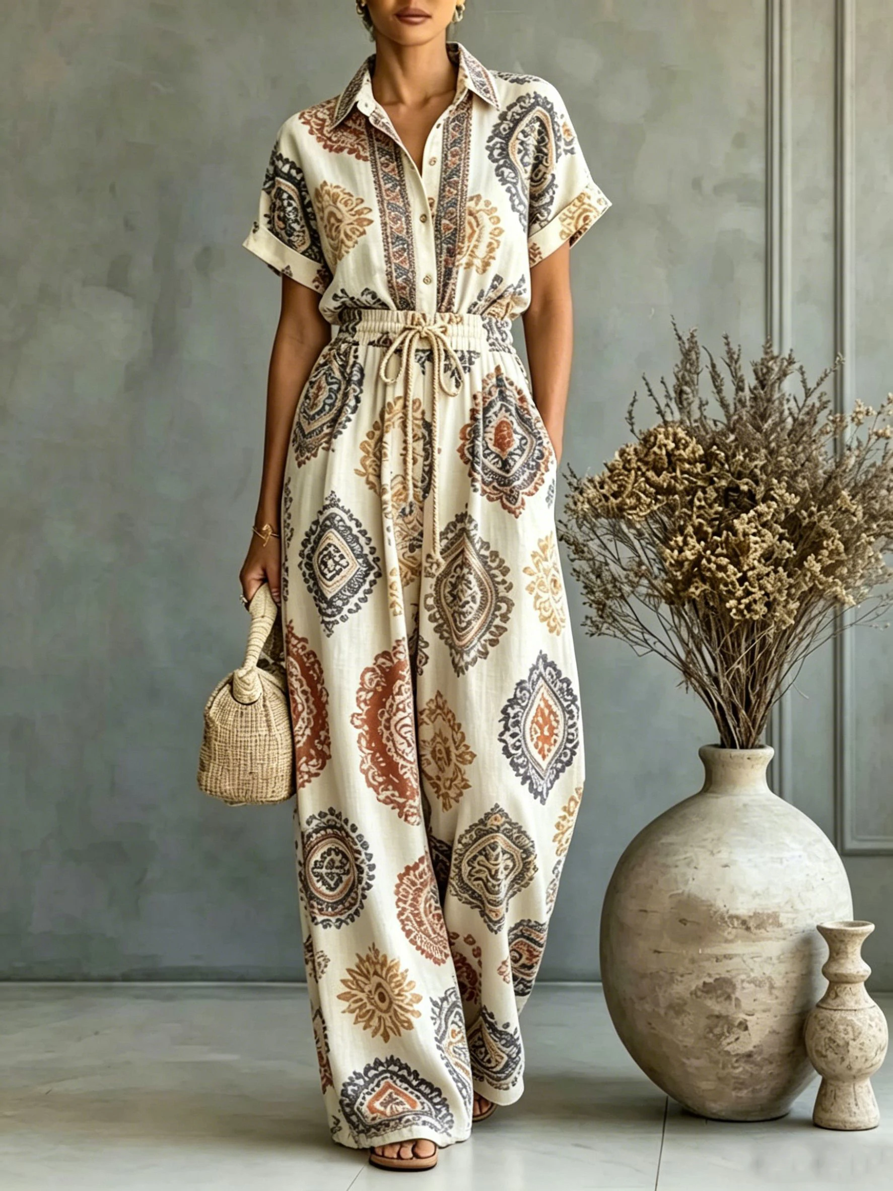 Women‘s Mandala Ethnic Printed 2 Piece Sets Outfits Summer Chic Halter Neck Sleeveless V-Neck Tank Top Loose Wide Leg Pants Sets
Women‘s Mandala Ethnic Printed 2 Piece Sets Outfits Summer Chic Halter Neck Sleeveless V-Neck Tank Top Loose Wide Leg Pants Sets