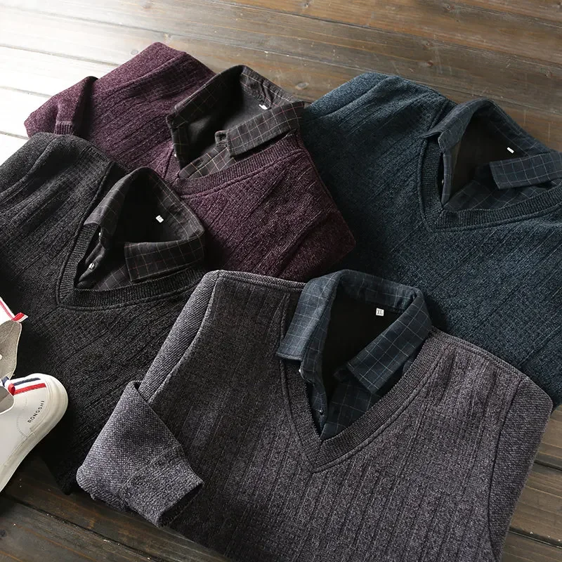 Fleece to keep warm! One-piece compound! Men's clothing label cutting autumn and winter two-piece shirt collar knitted sweater
Fleece to keep warm! One-piece compound! Men's clothing label cutting autumn and winter two-piece shirt collar knitted sweater
