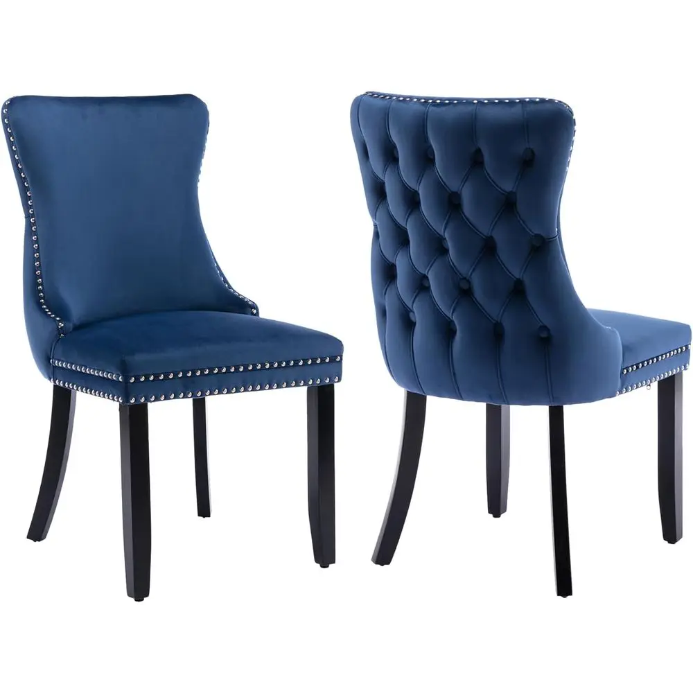 Mid-Century Blue Velvet Upholstered Dining Chairs Set of 2 with Tufted Back and Nailhead Trim, Wingback Style
Mid-Century Blue Velvet Upholstered Dining Chairs Set of 2 with Tufted Back and Nailhead Trim, Wingback Style
