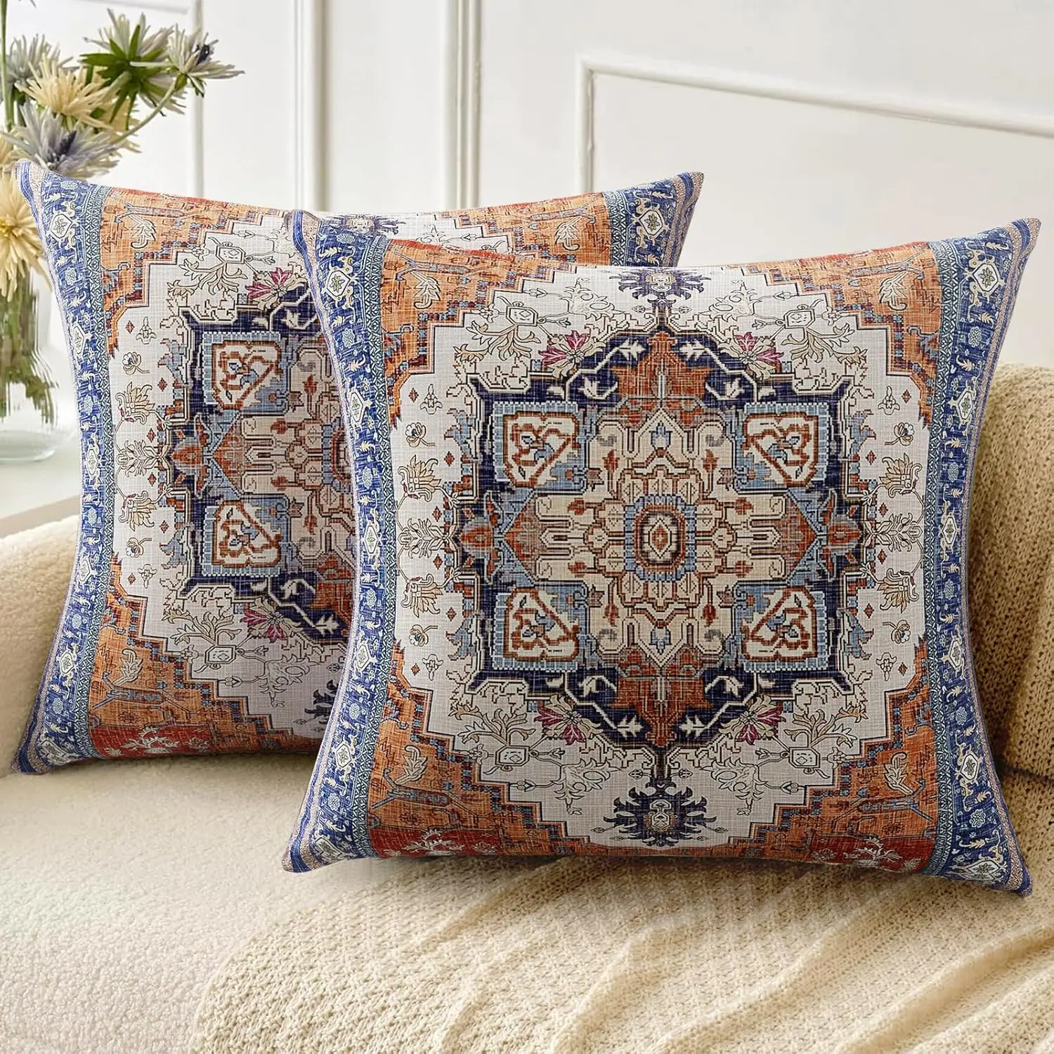 Boho Throw Pillow Covers 18X18 H Set Of 2,Linen Bohemia Carpet Pattern Decorative Living Room Sofa Bed Square Pillow Case
Boho Throw Pillow Covers 18X18 H Set Of 2,Linen Bohemia Carpet Pattern Decorative Living Room Sofa Bed Square Pillow Case