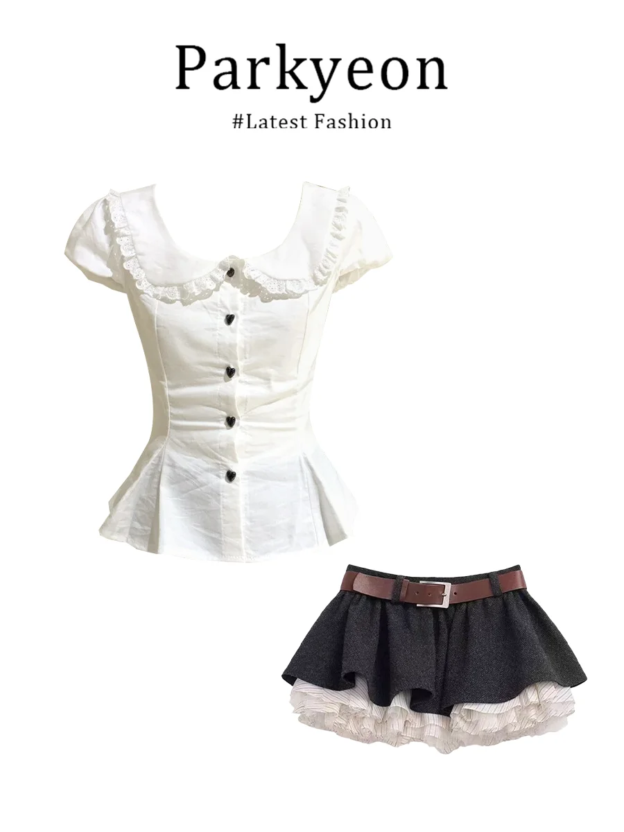 Parkyeon Summer Fashion Set Women's Polka Dot Short Skirt And Doll Collar Short Sleeve Top Korean Style Casual Wear
Parkyeon Summer Fashion Set Women's Polka Dot Short Skirt And Doll Collar Short Sleeve Top Korean Style Casual Wear