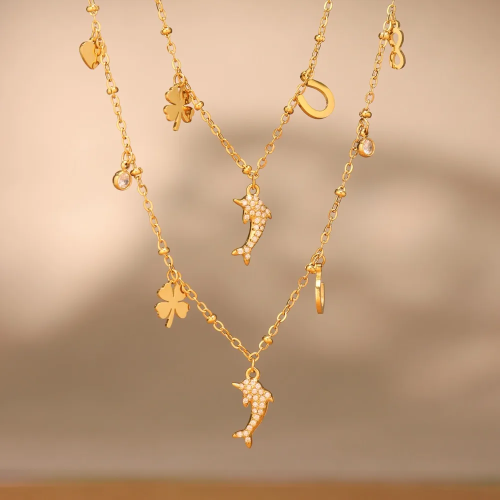 MARKA Stainless Steel Zircon Dolphin 8-Character Multi Accessory Pendant Stacked Necklace Women's Jewelry Accessories
MARKA Stainless Steel Zircon Dolphin 8-Character Multi Accessory Pendant Stacked Necklace Women's Jewelry Accessories
