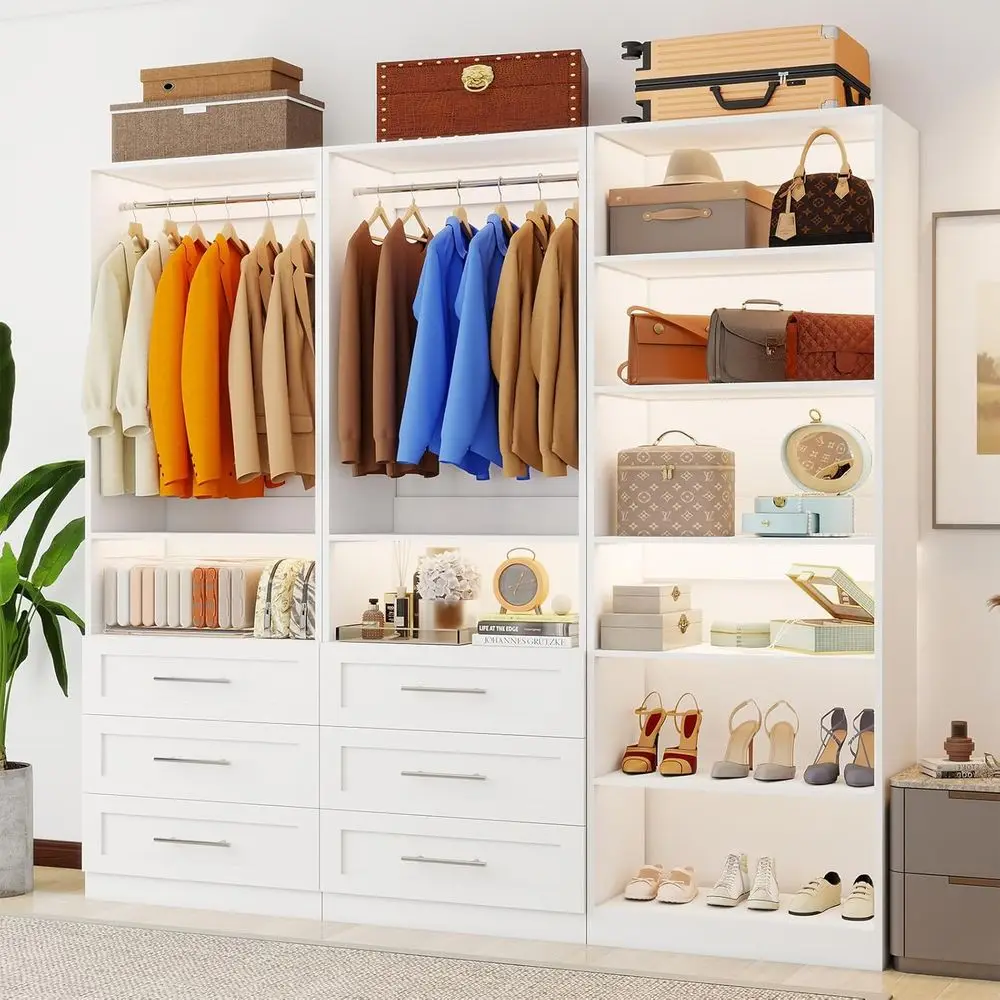 3-Set 6T-15T Wooden Closet Organizer System with 8 Shelves & 4 Hanging Rods for Walk-in and Regular Closets, White
3-Set 6T-15T Wooden Closet Organizer System with 8 Shelves & 4 Hanging Rods for Walk-in and Regular Closets, White