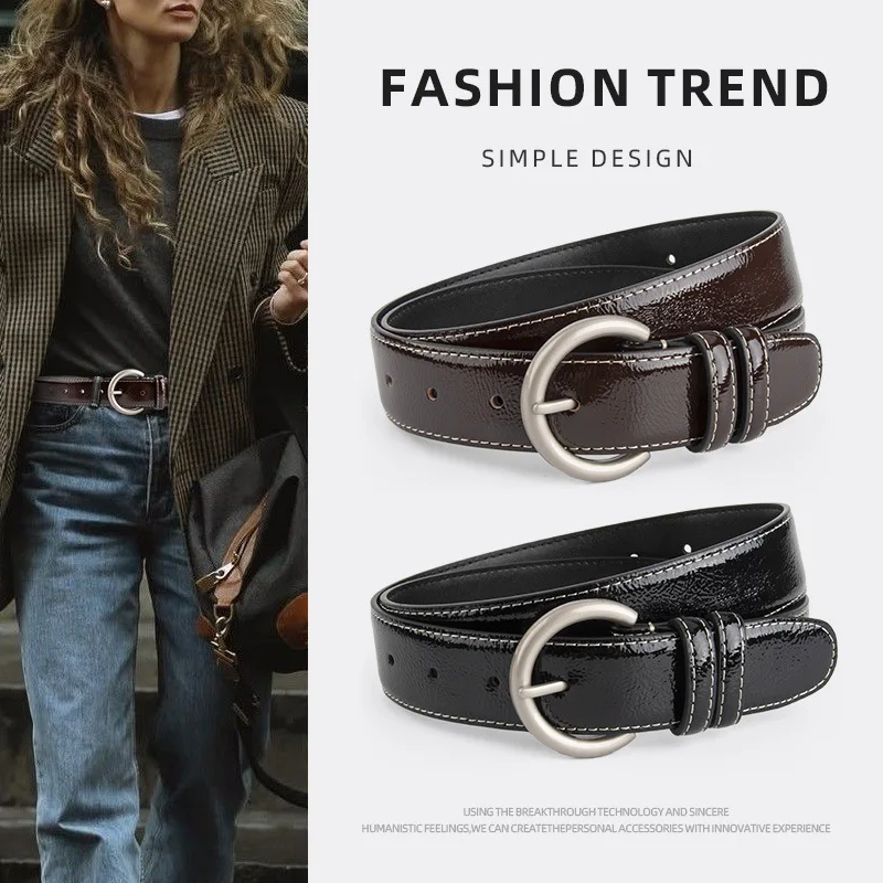 British retro genuine leather lacquered belt for women, top layer cowhide, high-grade sense, versatile, jeans, fashionable belt
British retro genuine leather lacquered belt for women, top layer cowhide, high-grade sense, versatile, jeans, fashionable belt