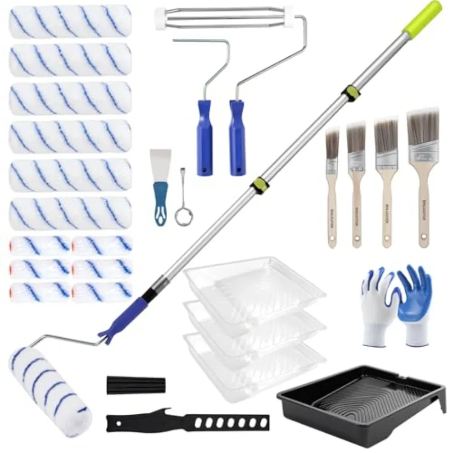 Paint Roller Kit with 2 to 4 FT Extension Pole for House Painting - Completed Home Painting Set with 9″ and 4″ Paint Roller Cov
Paint Roller Kit with 2 to 4 FT Extension Pole for House Painting - Completed Home Painting Set with 9″ and 4″ Paint Roller Cov