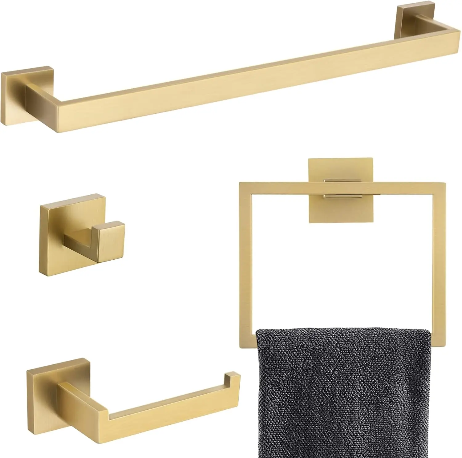 Premium Stainless Steel 4-Piece Bathroom Towel Bar Set, Wall Mounted Square Hardware Accessories Kit in Brushed Gold
Premium Stainless Steel 4-Piece Bathroom Towel Bar Set, Wall Mounted Square Hardware Accessories Kit in Brushed Gold