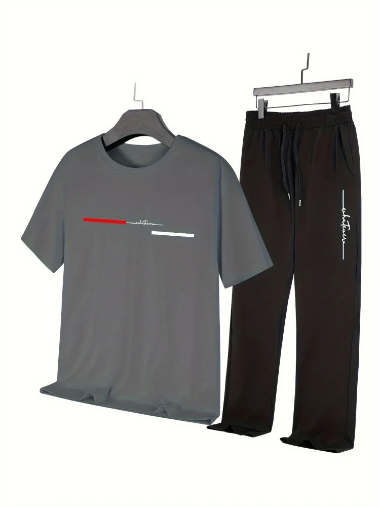 Men's New Fashionable Two-Piece Set Letter Print Short-Sleeve T-Shirt With Drawstring Casual Pants Casual Outdoor Street Style
Men's New Fashionable Two-Piece Set Letter Print Short-Sleeve T-Shirt With Drawstring Casual Pants Casual Outdoor Street Style