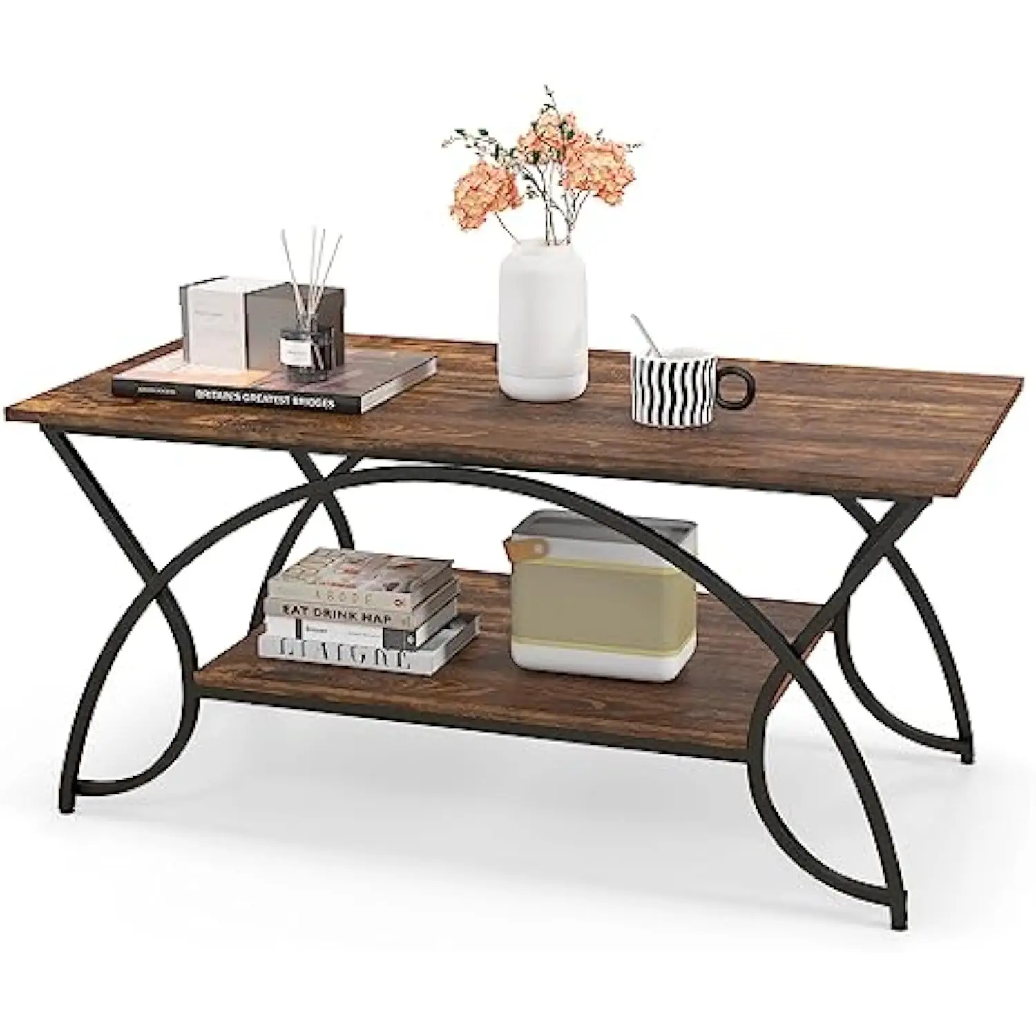 2-Tier Rectangular Coffee Table, Wood Grain Table with Open Storage Shelf, Black Finished Metal Frame, Industrial Center Table
2-Tier Rectangular Coffee Table, Wood Grain Table with Open Storage Shelf, Black Finished Metal Frame, Industrial Center Table