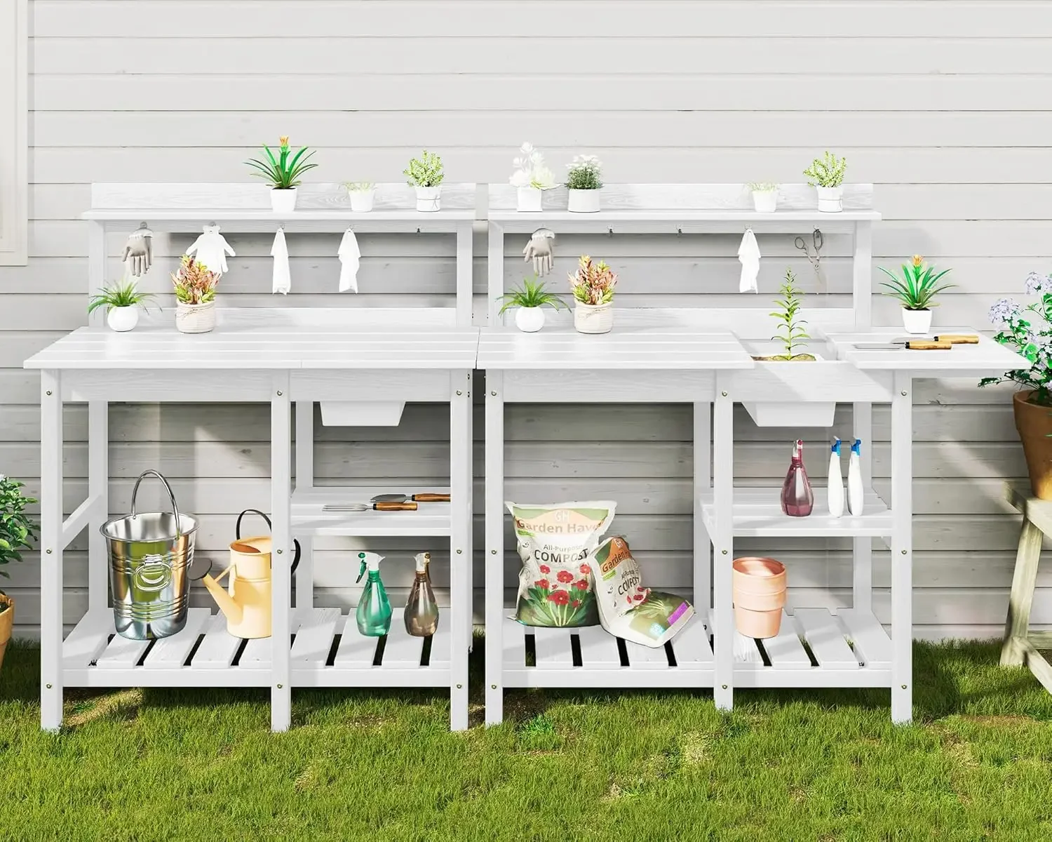 Potting Table Set of 2 for Outside All Weather Use- White
Potting Table Set of 2 for Outside All Weather Use- White