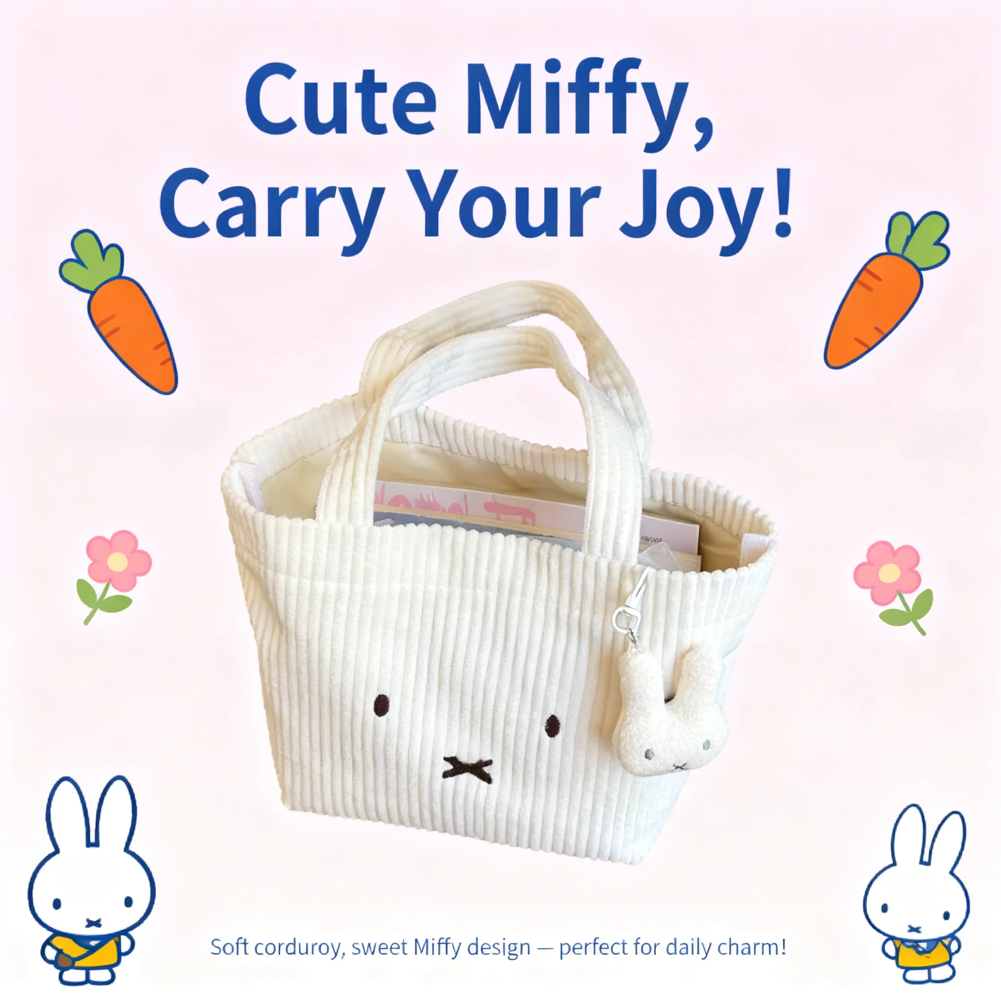 Cute Cartoon Miffy Rabbit Corduroy Handbag Kawaii Multifunctional Commute Cosmetics Storage Bag Portable Festival Gift for Girl
Cute Cartoon Miffy Rabbit Corduroy Handbag Kawaii Multifunctional Commute Cosmetics Storage Bag Portable Festival Gift for Girl
