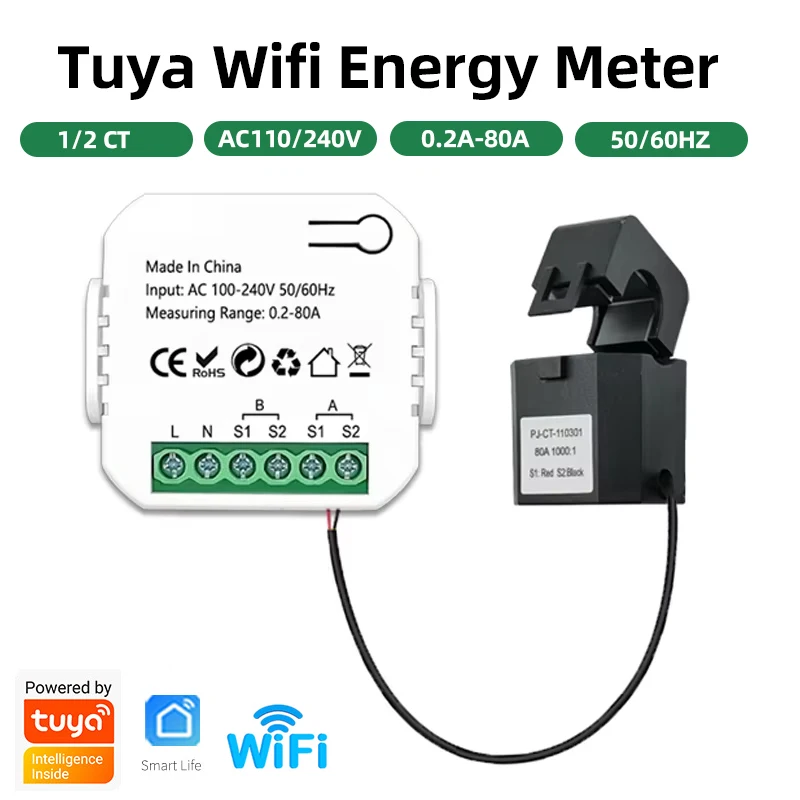 Tuya Wifi Smart Energy Meter Bidirectional Monitoring Meter APP Control 80A 1/2 Channel Power Monitor AC100-240V 50/60Hz
Tuya Wifi Smart Energy Meter Bidirectional Monitoring Meter APP Control 80A 1/2 Channel Power Monitor AC100-240V 50/60Hz