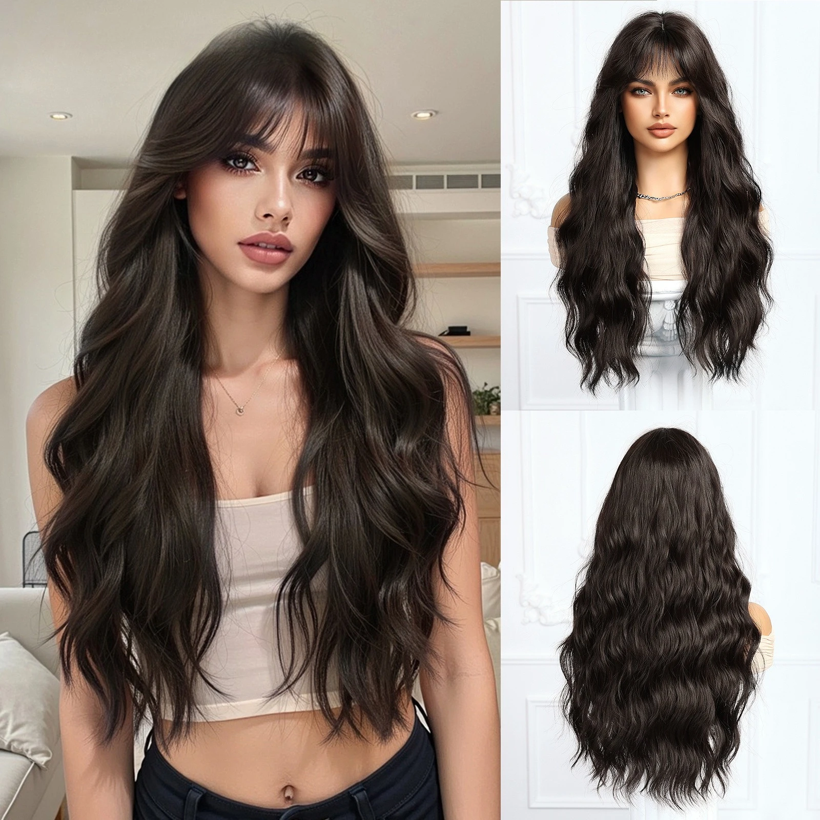 New Air Bangs Natural Black Water Ripple Long Curly Hair Fashion High Cranium Wig Full Headgear Women
New Air Bangs Natural Black Water Ripple Long Curly Hair Fashion High Cranium Wig Full Headgear Women
