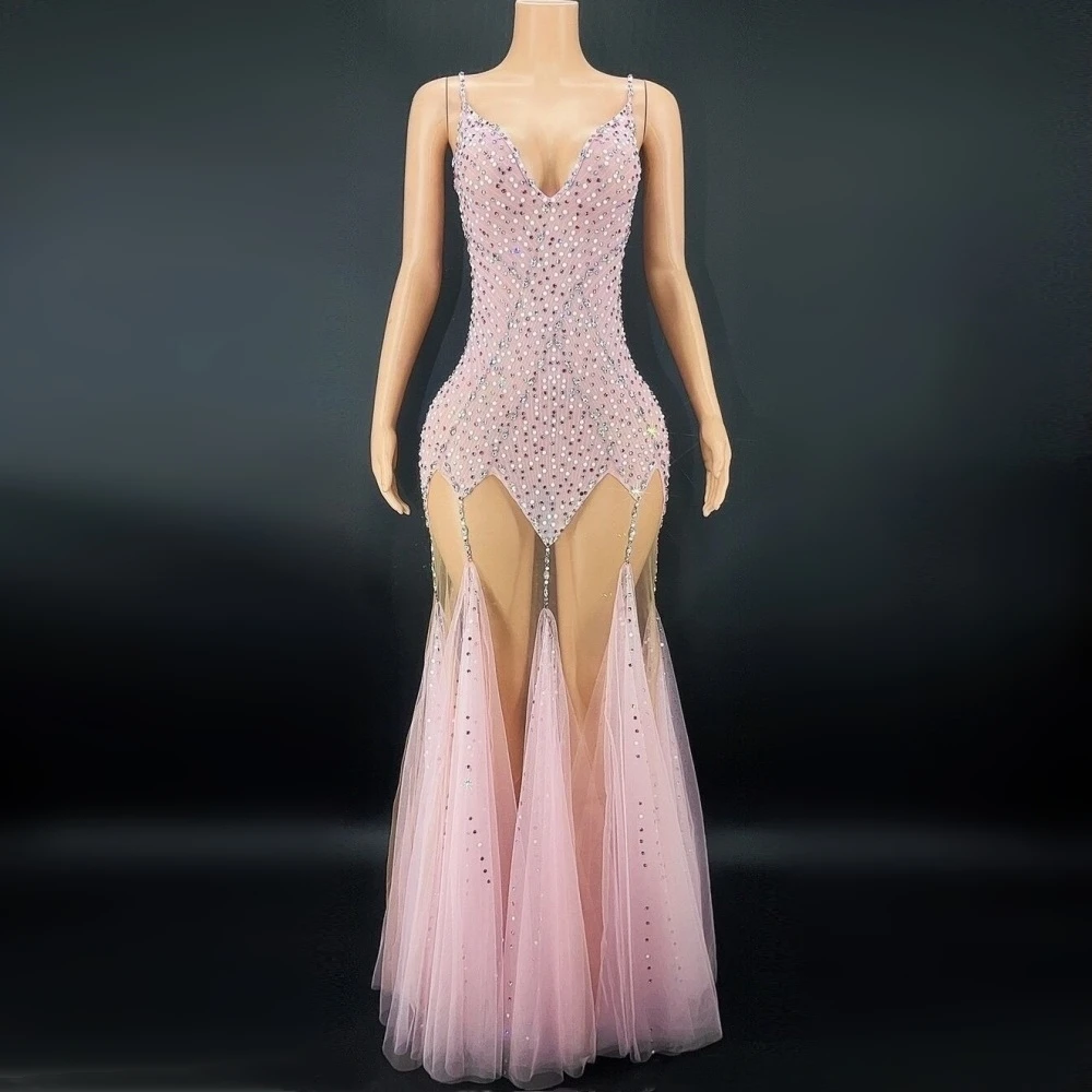 Sparkly Rhinstones Pink Color Sexy See Through Sling Dress Evening Party Performance Costume Nightclub Singer Dancer Stage
Sparkly Rhinstones Pink Color Sexy See Through Sling Dress Evening Party Performance Costume Nightclub Singer Dancer Stage