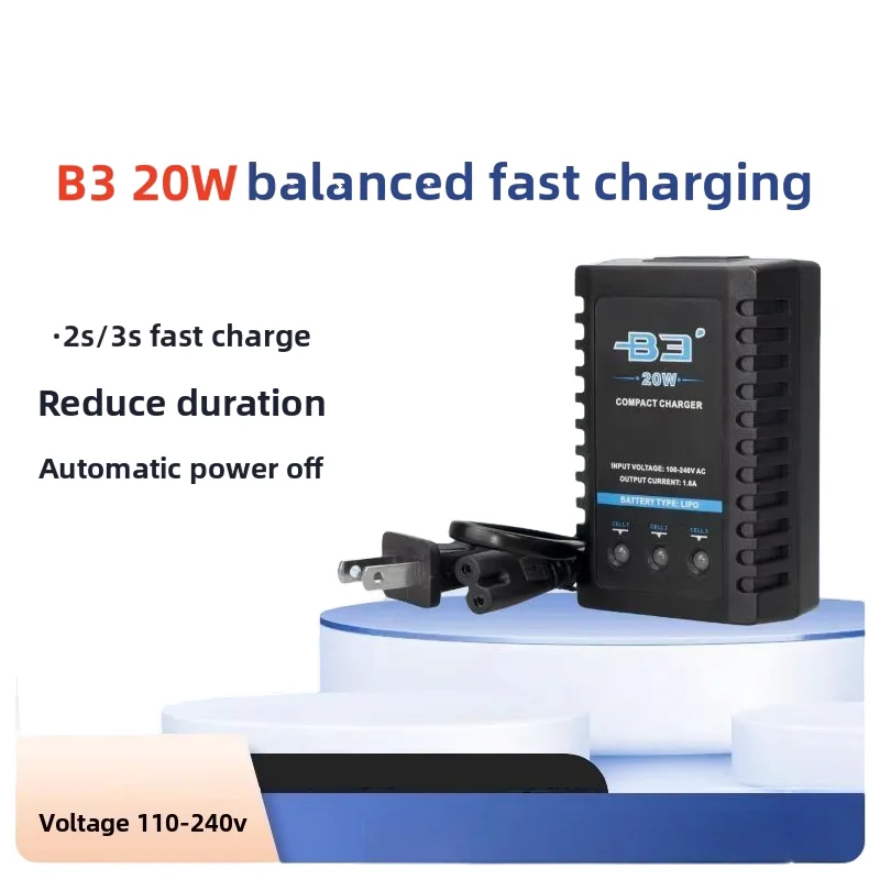 B3 20W Balance Charger for 2-3S LiPo, 7.4V 11.1V Fast RC Battery Charger for Plane Car Boat Model
B3 20W Balance Charger for 2-3S LiPo, 7.4V 11.1V Fast RC Battery Charger for Plane Car Boat Model