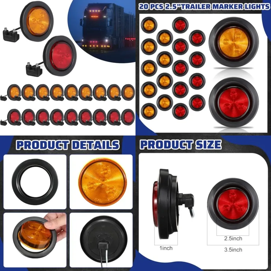20 Pcs 2.5 Inch Led Trailer Marker Lights Flash Mount Marker Lights 12v Round Indicators Lamps 4 Diode with Rubber Grommet for
20 Pcs 2.5 Inch Led Trailer Marker Lights Flash Mount Marker Lights 12v Round Indicators Lamps 4 Diode with Rubber Grommet for