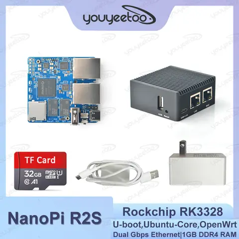 NanoPi R2S Mini-Entwicklungsboard mit CNC-Metallgehäuse, Dual-Gigabit-Anschluss, 1 GB RAM, Rockchip RK3328 SBC-System, Open-Source-Plattform