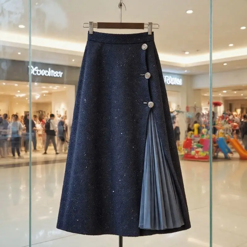 New Korean Fashion Sequin Patchwork Skirt Women Retro High End Elegant Slim High Waist Buttons A-line Skirts Office Lady Jupe
New Korean Fashion Sequin Patchwork Skirt Women Retro High End Elegant Slim High Waist Buttons A-line Skirts Office Lady Jupe