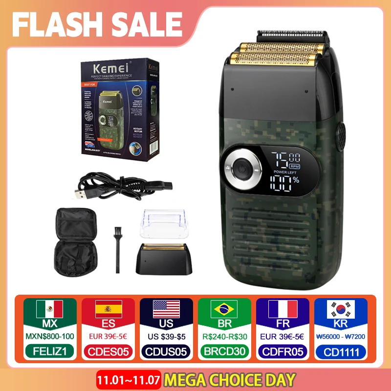 Kemei 2 in 1 Rechargeable Electric Shaver LCD Display Portable Cordless Men Reciprocating Razor Beard Trimmer
Kemei 2 in 1 Rechargeable Electric Shaver LCD Display Portable Cordless Men Reciprocating Razor Beard Trimmer