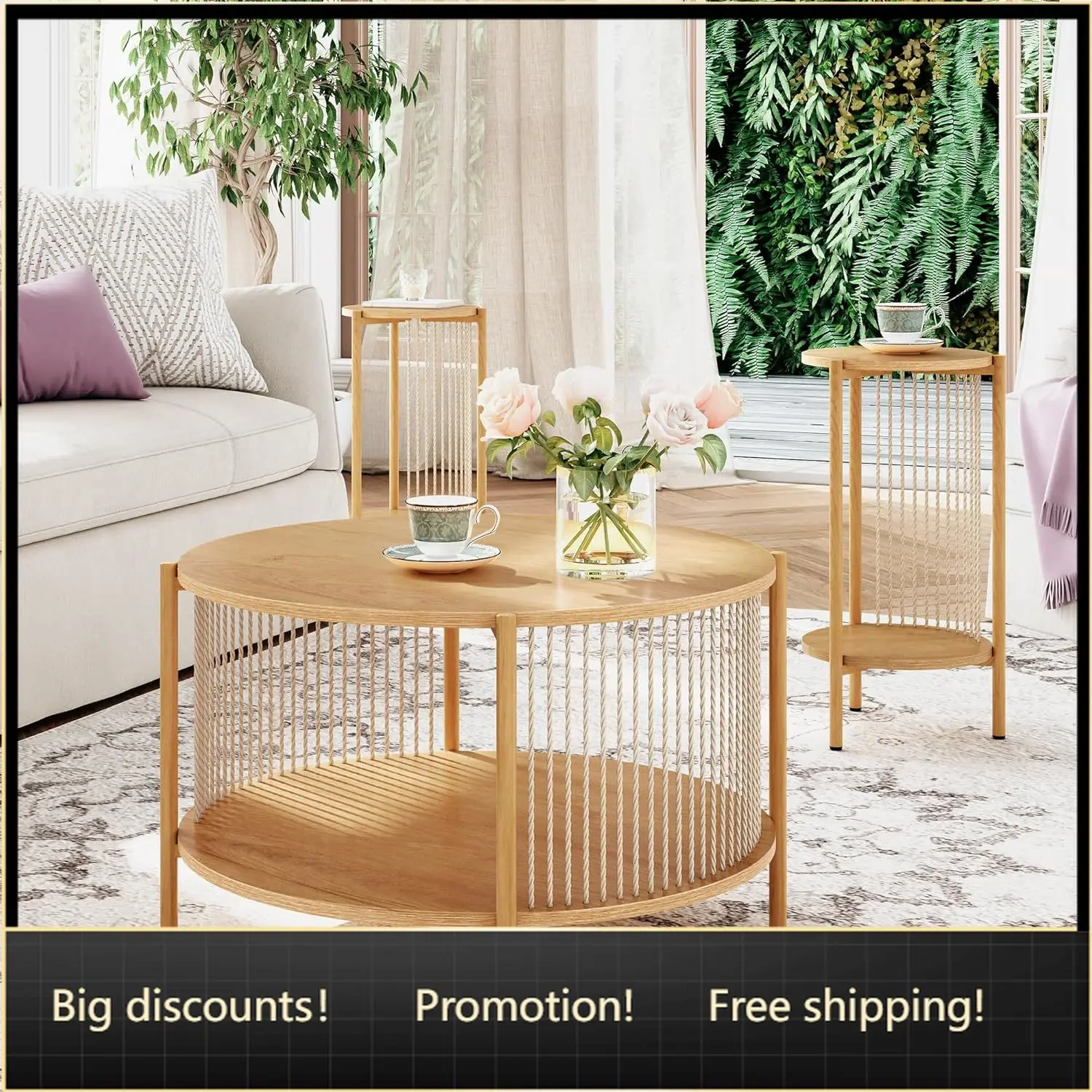 Natural Fiber Rope Coffee Table Set of 3 for Living Room Round Rattan Coffee Table and Two End Tables Boho 2 Tier Modern Side
Natural Fiber Rope Coffee Table Set of 3 for Living Room Round Rattan Coffee Table and Two End Tables Boho 2 Tier Modern Side
