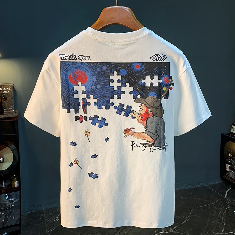 Fashionable men's T-shirt trend abstract artistic print summer loose combed cotton comfortable short sleeved top
Fashionable men's T-shirt trend abstract artistic print summer loose combed cotton comfortable short sleeved top