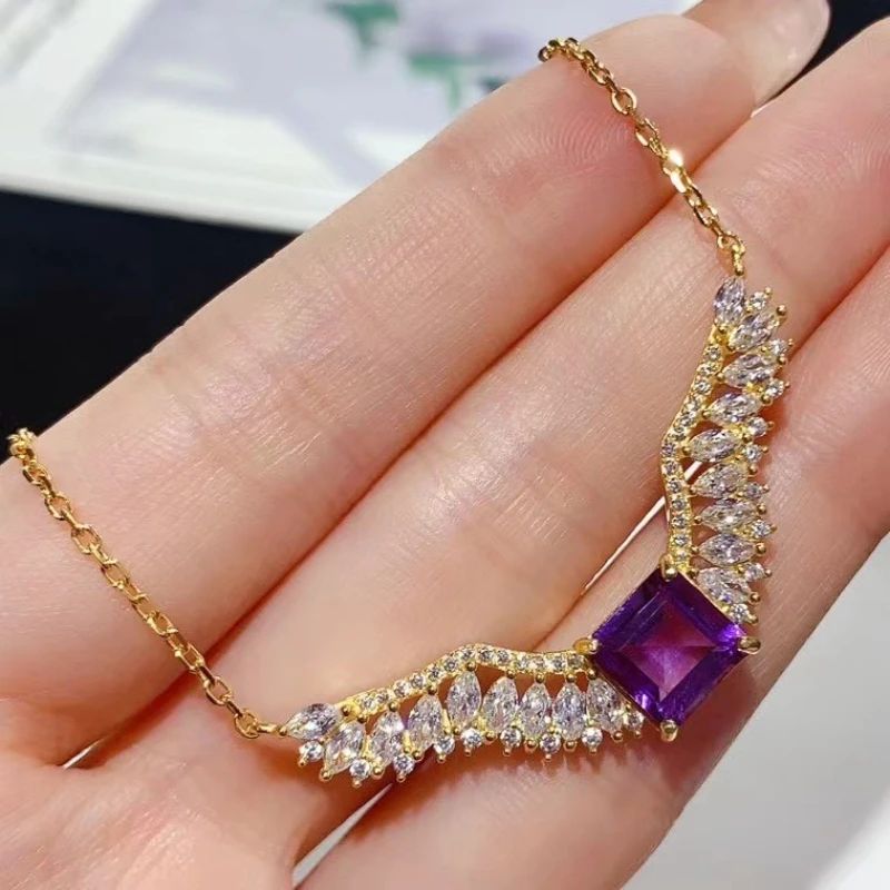 925 Silver Swing Neckalce Natural Amethyst Necklace 8mm 2ct Amethyst Silver Jewelry with 18K Gold Plating
925 Silver Swing Neckalce Natural Amethyst Necklace 8mm 2ct Amethyst Silver Jewelry with 18K Gold Plating