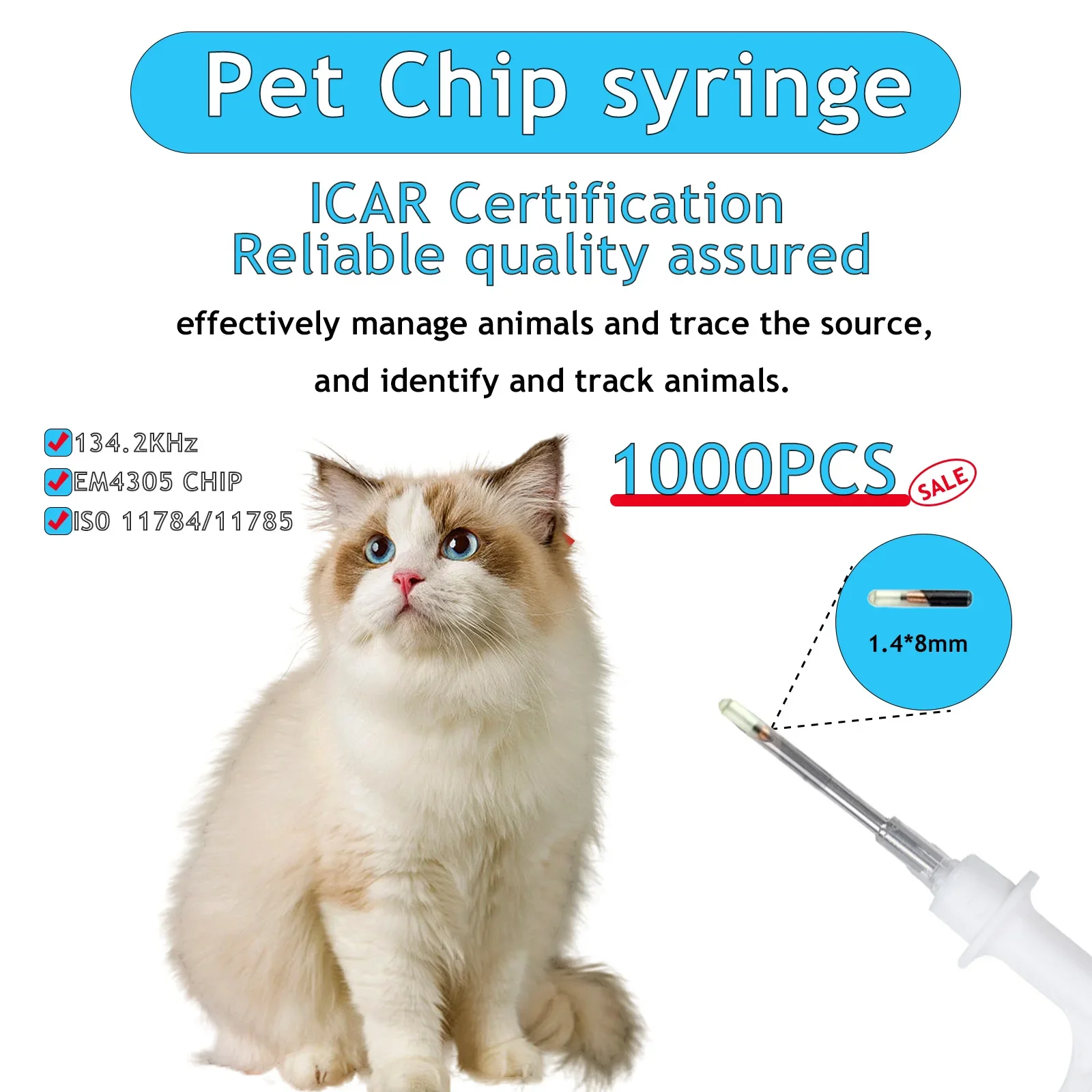 Новый 1000 шт., микрочип для домашних животных, шприц для животных 134,2 кГц FDX-B EM4305, идентификационный чип для собак, кошек, лошадей, рыб, 1,25*7 мм/1,4*8 мм/2,12*12 мм
Новый 1000 шт., микрочип для домашних животных, шприц для животных 134,2 кГц FDX-B EM4305, идентификационный чип для собак, кошек, лошадей, рыб, 1,25*7 мм/1,4*8 мм/2,12*12 мм