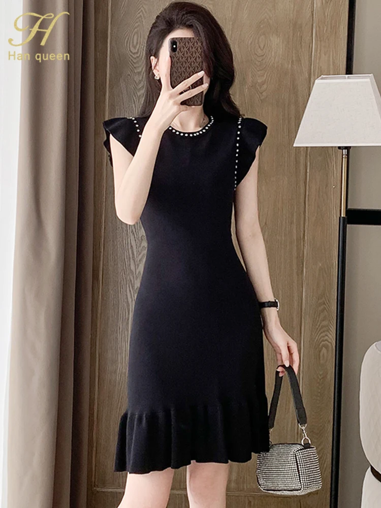 H Han Queen Summer Casual Black Sweater Knitted Dress Simple Office Women's Slim Elastic O-Neck Knit Sheath Pencil Dresses
H Han Queen Summer Casual Black Sweater Knitted Dress Simple Office Women's Slim Elastic O-Neck Knit Sheath Pencil Dresses