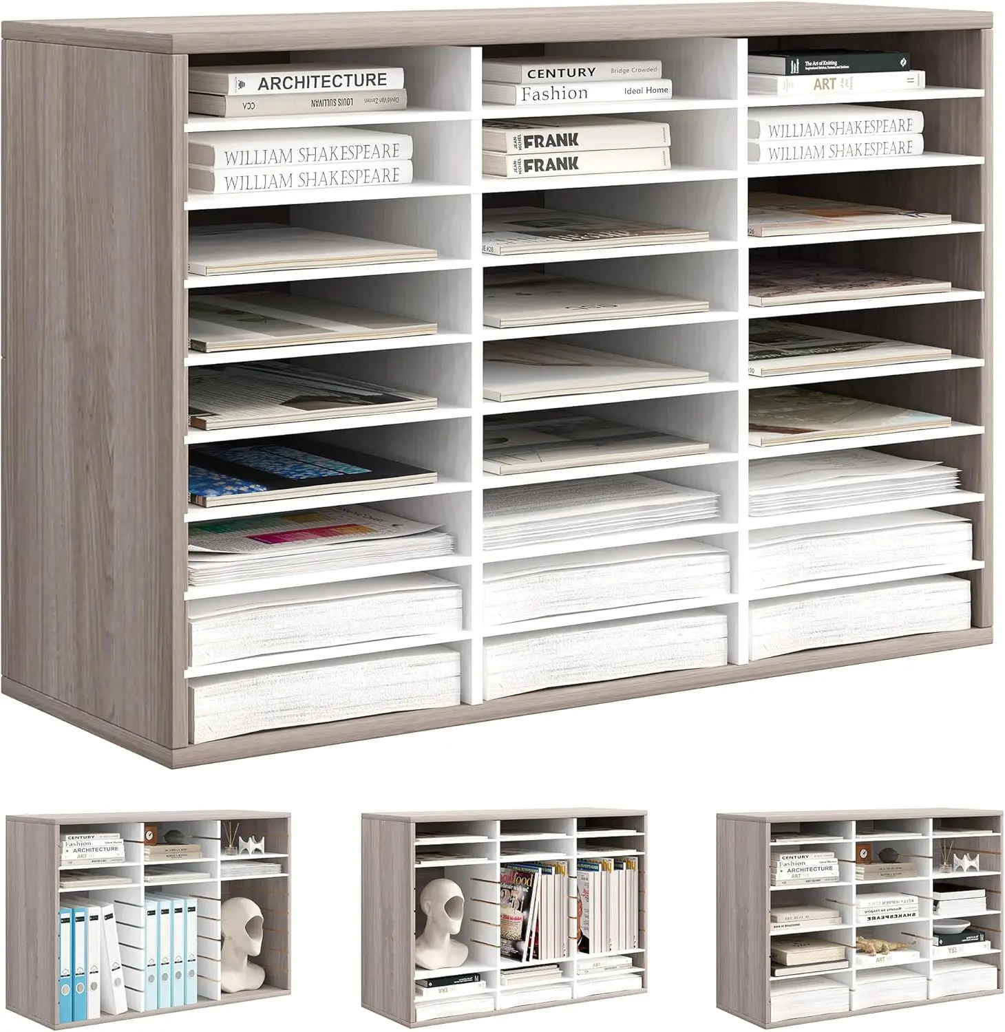27-Slot Adjustable Wooden Paper Organizer, Holds 13500 Sheets, Removable Shelves, Desktop Storage for Office Classroom
27-Slot Adjustable Wooden Paper Organizer, Holds 13500 Sheets, Removable Shelves, Desktop Storage for Office Classroom