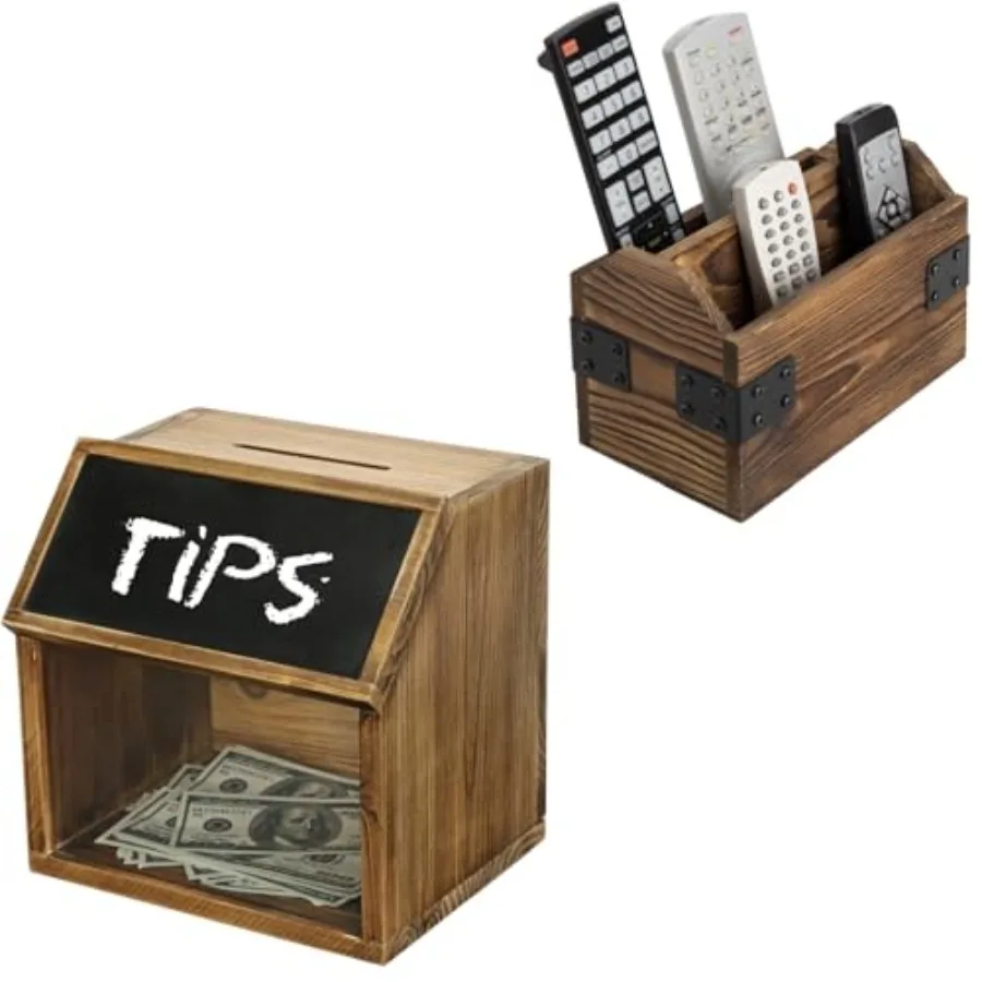 Tip Jar Donation Box for Fundraising Suggestion Box with Slot and Lock and Rustic TV Remote Cntrol Organizer Holder Storage
Tip Jar Donation Box for Fundraising Suggestion Box with Slot and Lock and Rustic TV Remote Cntrol Organizer Holder Storage