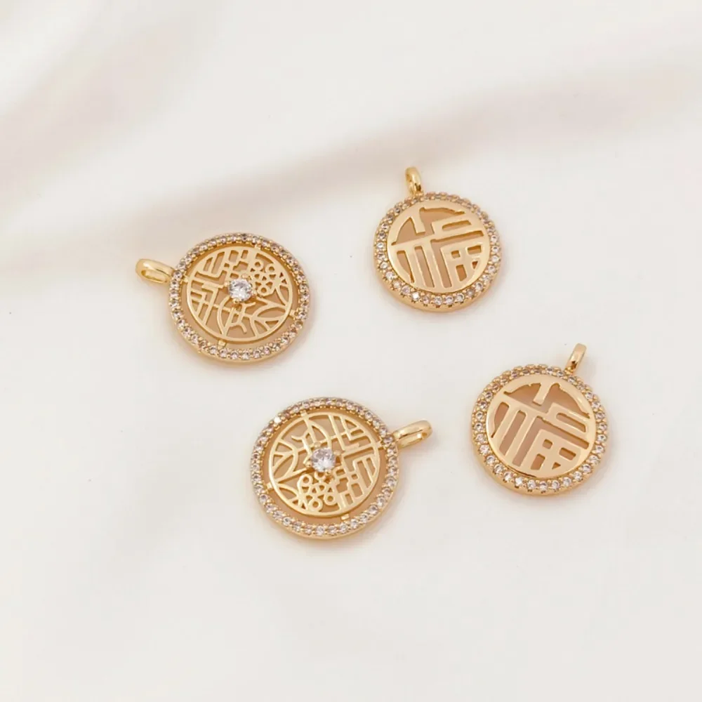 14K Gold-plated Zircon Hollowed-out Round "Fu" Character Pendant Changle Weiyang Pendant Diy Handcrafted Earrings Accessory
14K Gold-plated Zircon Hollowed-out Round "Fu" Character Pendant Changle Weiyang Pendant Diy Handcrafted Earrings Accessory