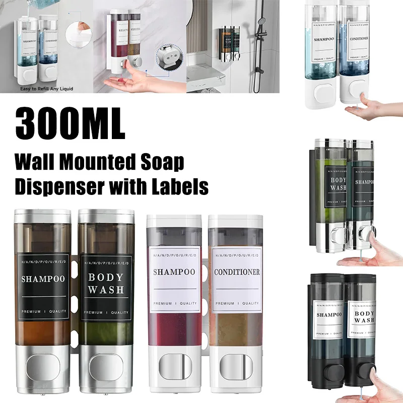 2*300ml Shower Soap Dispenser Wall Mounted No Drill Shampoo Conditioner with Labels & Key Lock Public Hotel Rest Universal Fit
2*300ml Shower Soap Dispenser Wall Mounted No Drill Shampoo Conditioner with Labels & Key Lock Public Hotel Rest Universal Fit
