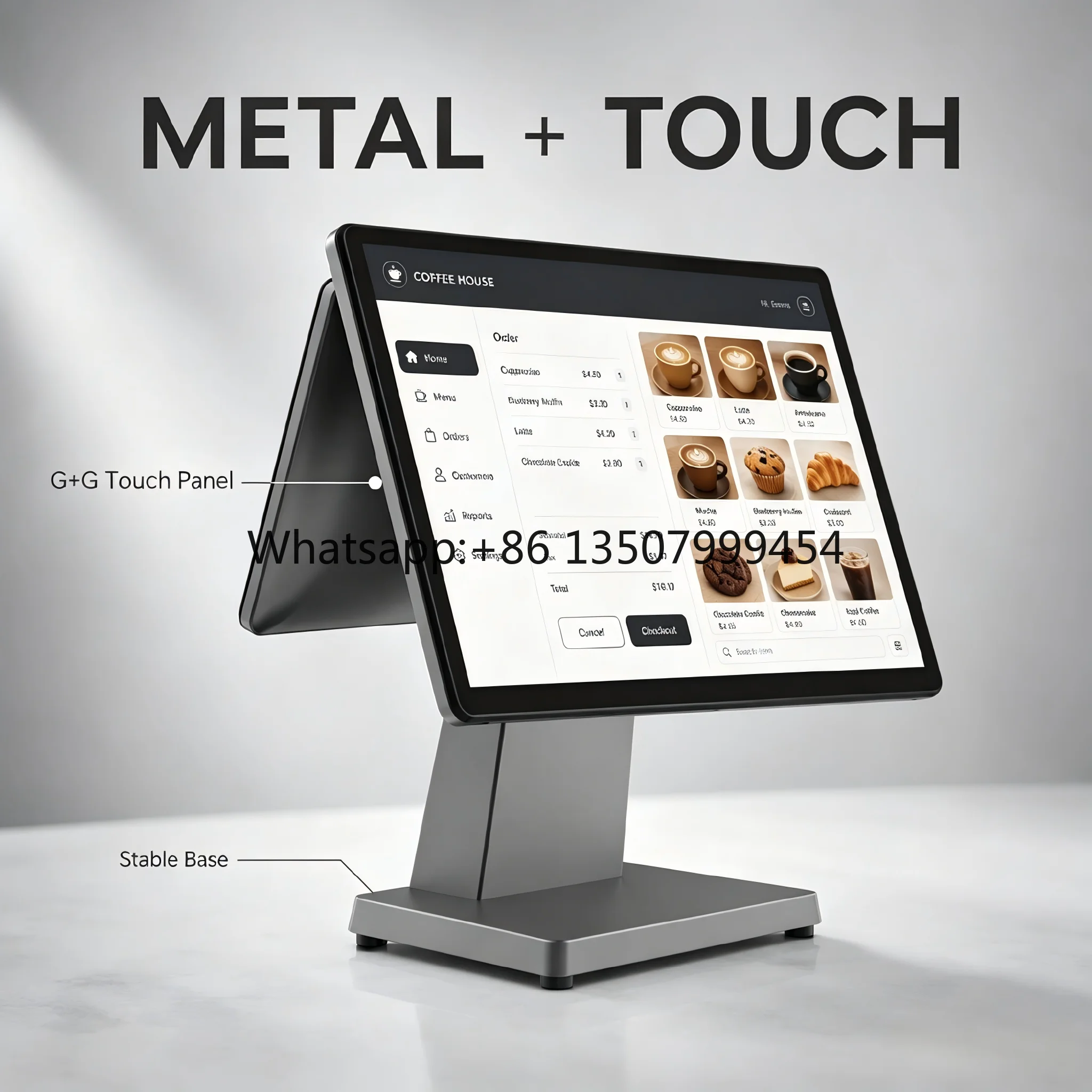 15.6 Inch Dual Display ultra Thin Metal Base All in One Android POS Machine Cash Register for Small Retail Store Restaurant