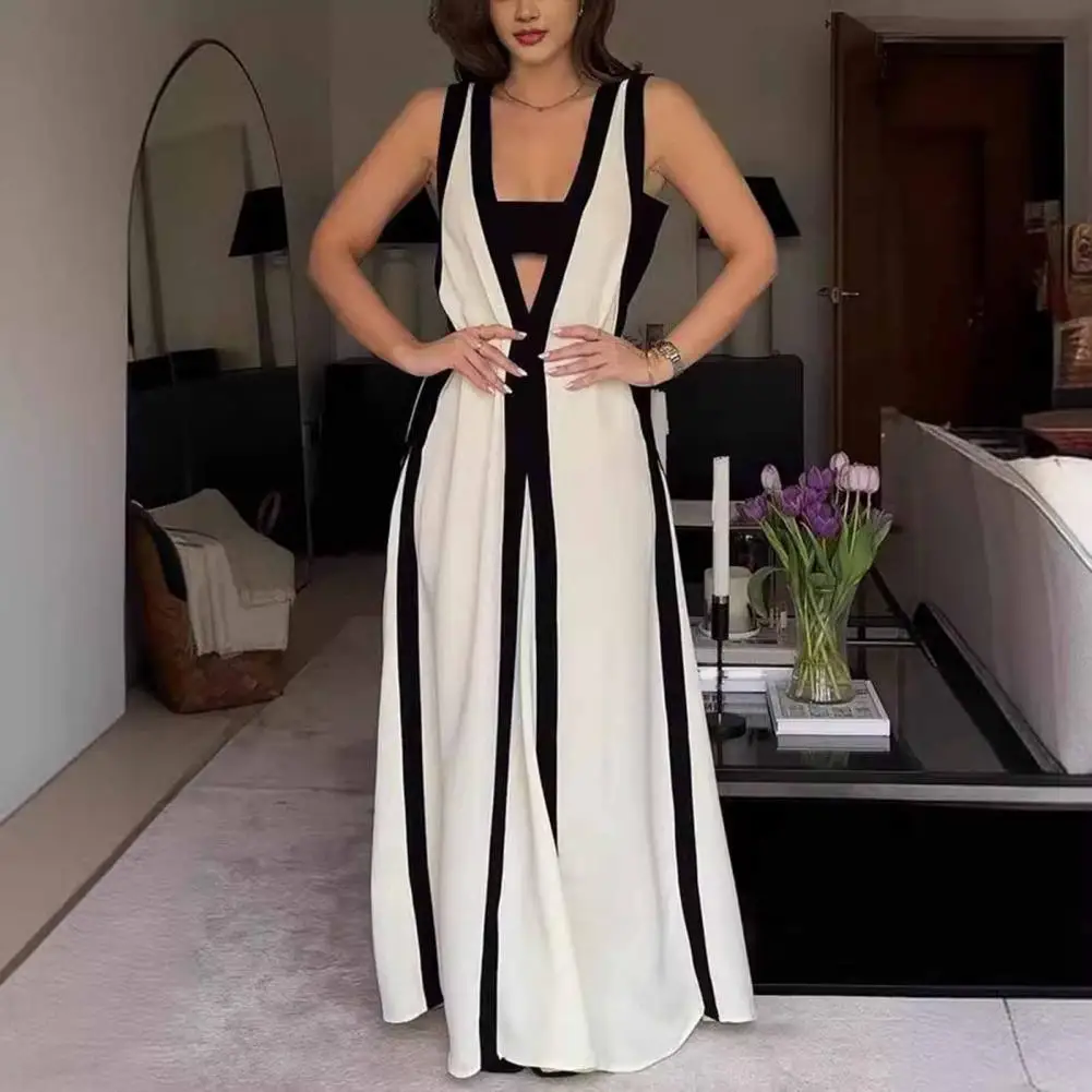 V-neck Dress Women V-neck Maxi Dress Elegant V-neck Maxi Dress for Women Contrast Colors Loose Fit Long for Holiday Travel
V-neck Dress Women V-neck Maxi Dress Elegant V-neck Maxi Dress for Women Contrast Colors Loose Fit Long for Holiday Travel