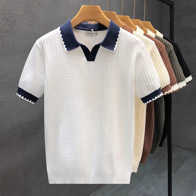 Men Luxury Summer Knit Polo Shirt Casual Short-Sleeve Lapel Fashion Two-Tone T-Shirt British Style Comfort Outdoor-Homewear Tops
Men Luxury Summer Knit Polo Shirt Casual Short-Sleeve Lapel Fashion Two-Tone T-Shirt British Style Comfort Outdoor-Homewear Tops