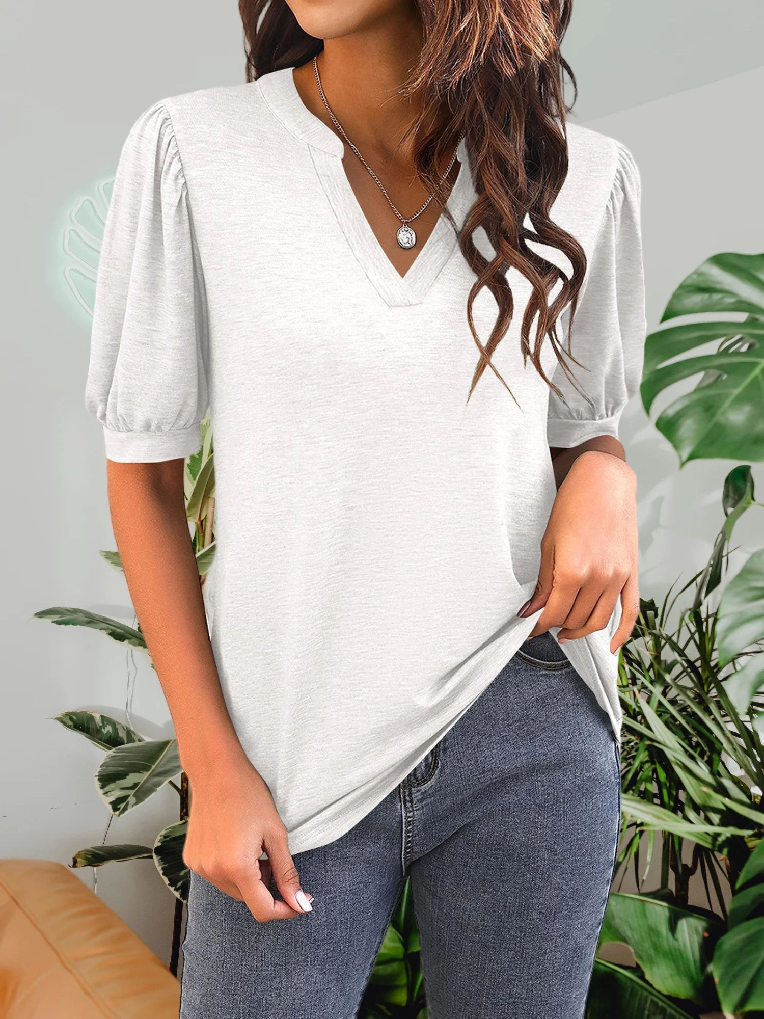 Женская блузка с пышными рукавами и v-образным вырезом, летняя повседневная свободная футболка, легкий дышащий нарядный топ
Женская блузка с пышными рукавами и v-образным вырезом, летняя повседневная свободная футболка, легкий дышащий нарядный топ