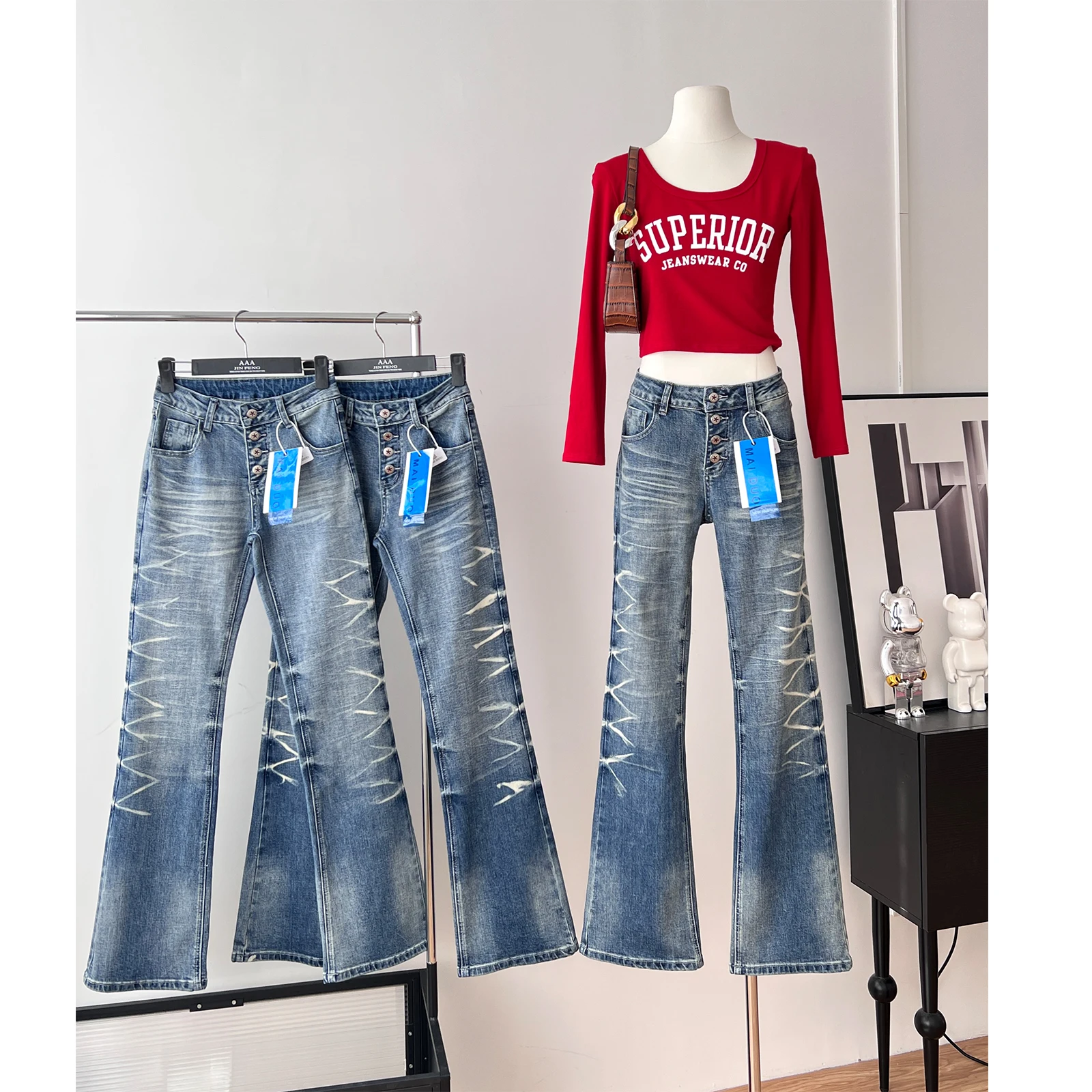 Женские весенне-осенние узкие расклешенные джинсы с низкой талией и трещинами льда, женские уличные узкие джинсы в полный рост
Женские весенне-осенние узкие расклешенные джинсы с низкой талией и трещинами льда, женские уличные узкие джинсы в полный рост