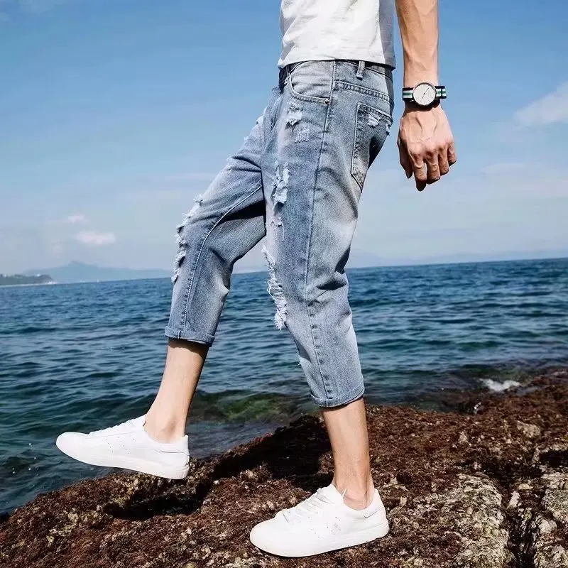 Summer New Style Men's Slim Fit 7/8 Length Distressed Denim Shorts Beach Casual mid Waist Cotton Stretchable Wear Resistant
Summer New Style Men's Slim Fit 7/8 Length Distressed Denim Shorts Beach Casual mid Waist Cotton Stretchable Wear Resistant