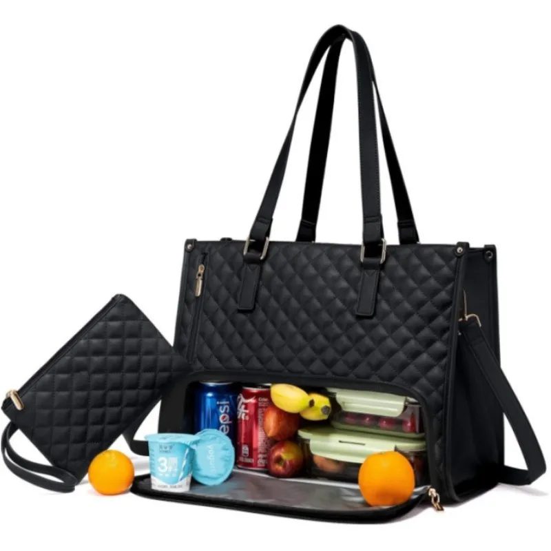 Multi-functional Lunch Bags PU Leather Black Quilted Insulated Tote Bag 2-in-1 Cooler Daily Carry Bag with Matching Pouch
Multi-functional Lunch Bags PU Leather Black Quilted Insulated Tote Bag 2-in-1 Cooler Daily Carry Bag with Matching Pouch
