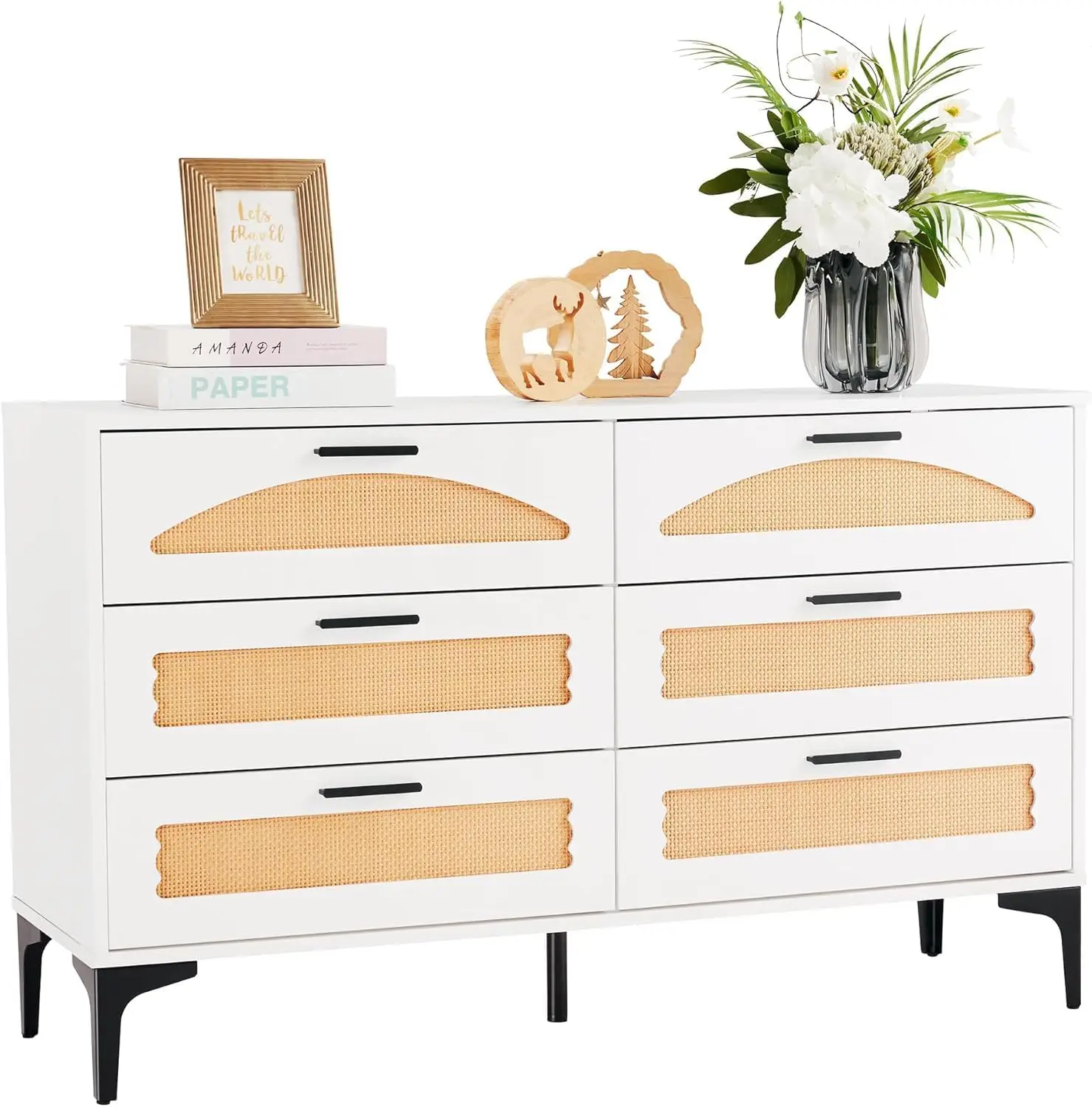 6 Drawer Double Dresser for Bedroom, Wood Rattan Dresser for Closet with Metal Legs, Boho TV Stand with Drawers, Dressers
6 Drawer Double Dresser for Bedroom, Wood Rattan Dresser for Closet with Metal Legs, Boho TV Stand with Drawers, Dressers